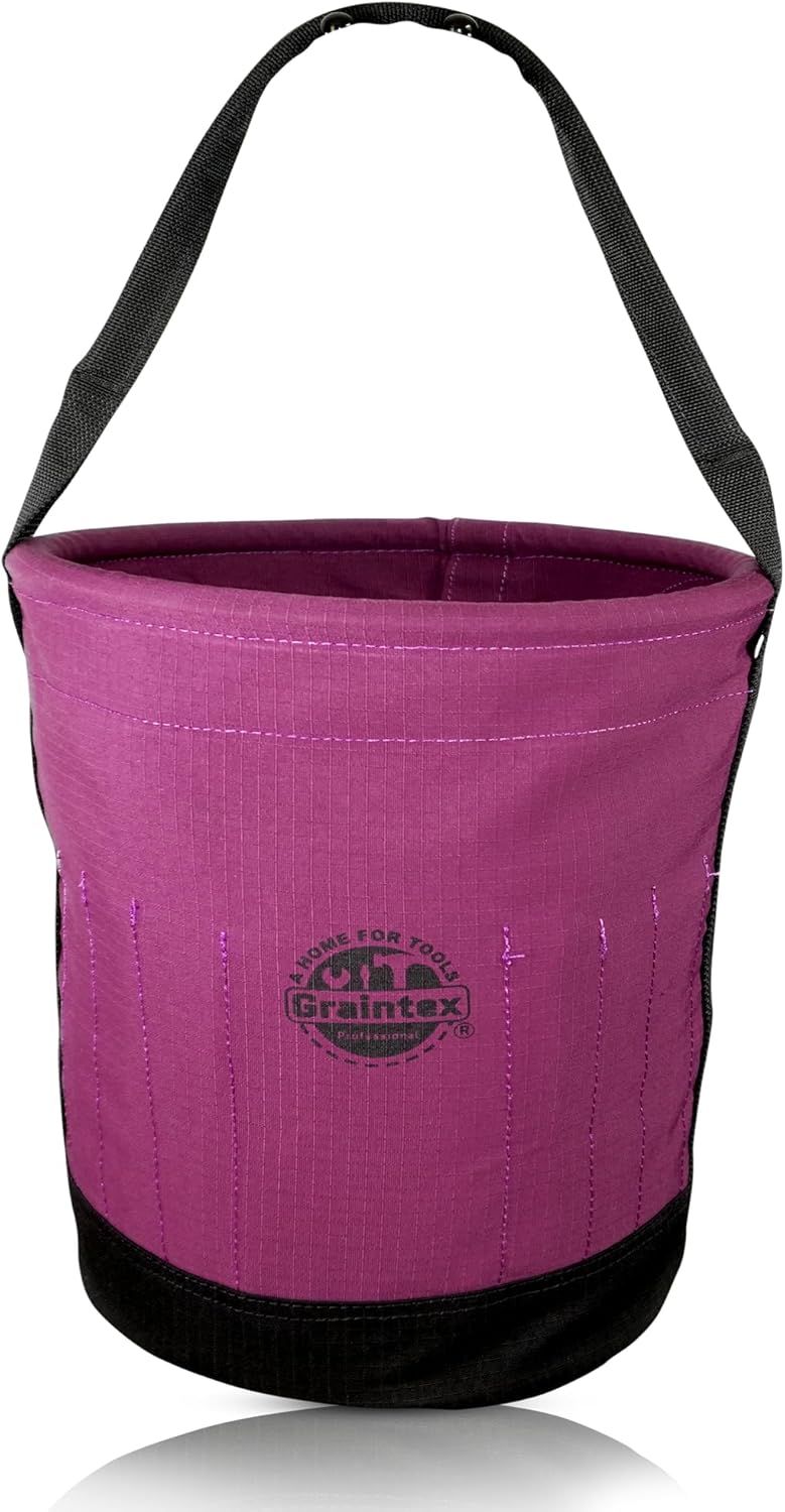 Graintex Canvas Utility Bucket 12"x10"x15". Tapered Tool Bucket, Reinforced Base & Carry Handle, Ripstop Canvas, Multi-Purpose Bag for Jobsite, Gardening, Home Use - Beige