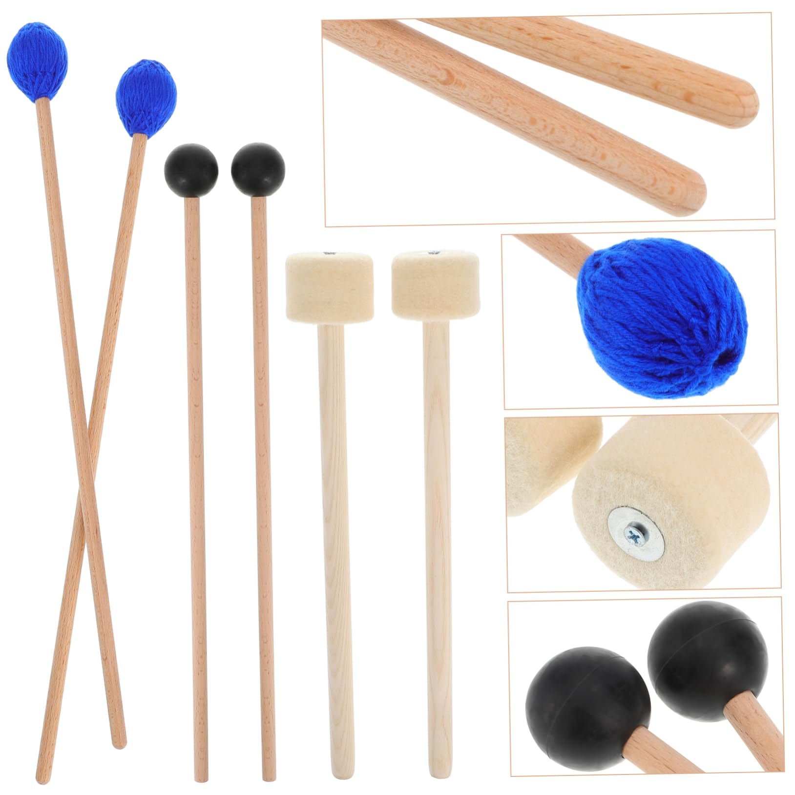 Abaodam 6 piezas Baquetas de Percusión para Tímpano y Xilófono Baquetas de Madera con Cabeza de Fieltro para Práctica y Presentaciones Musicales