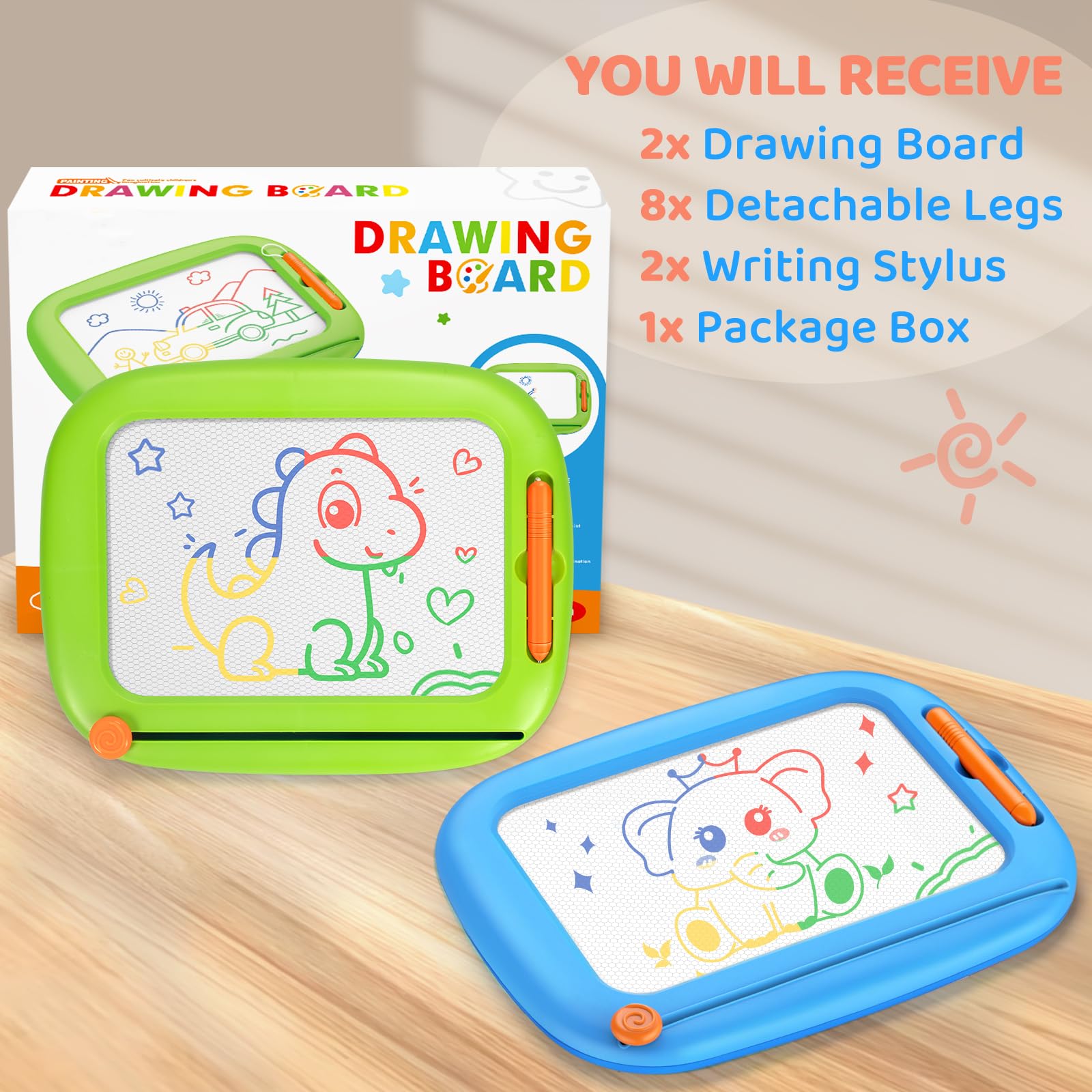 Paquete de 2 tableros de dibujo magnéticos, juguetes para niños de 1 a 2 y 2 a 3 años, para aprendizaje y escritura educativa, bloc de garabatos para niños pequeños de 1, 2 y 3 años, ideal como regalo 6