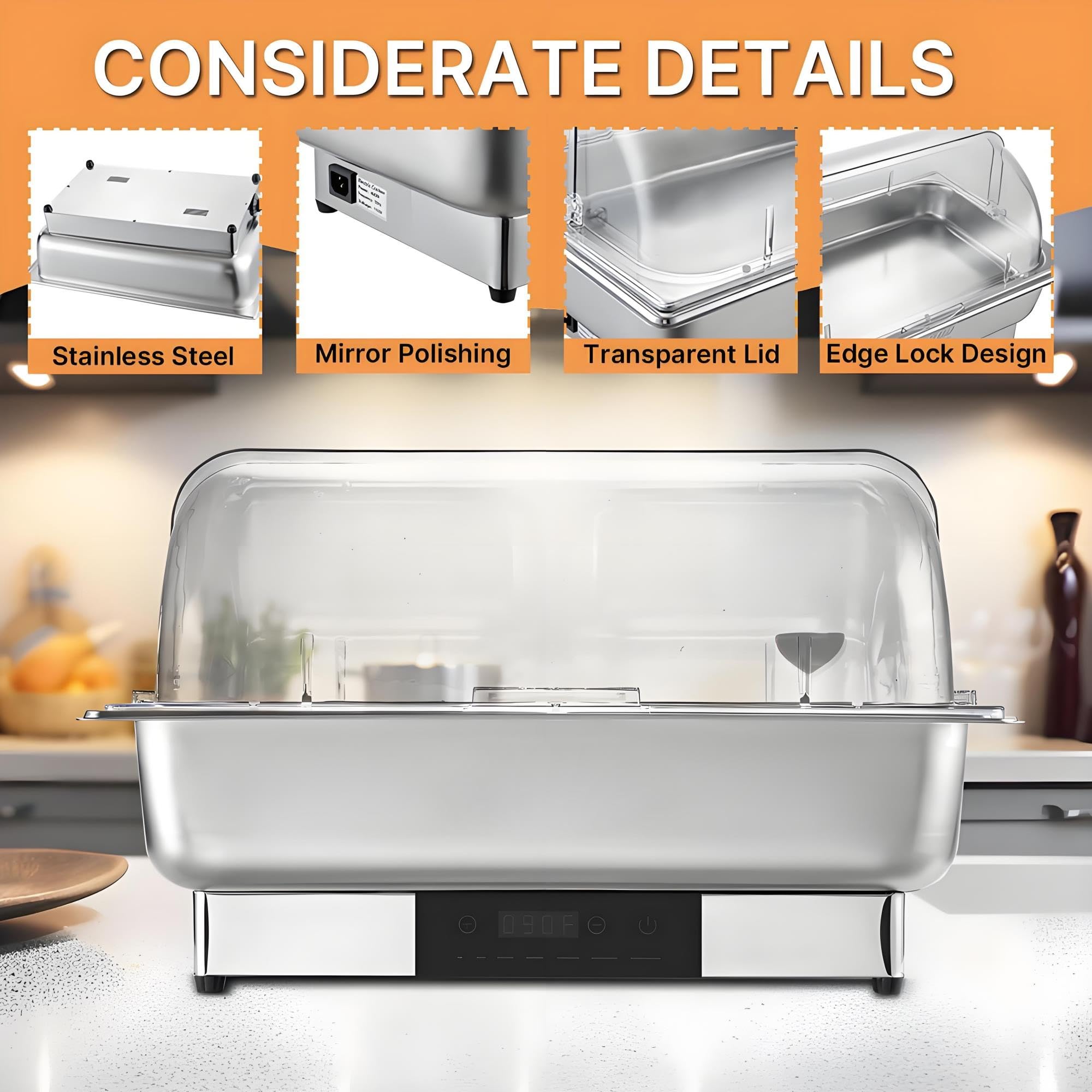 Set Buffet Scaldavivande, Rettangolare in Acciaio Inox