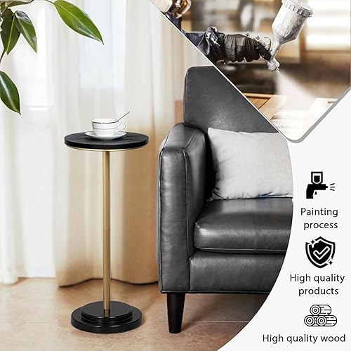 Miniatura 6 de Mesa de bebidas, pequeña mesa auxiliar con pedestal con parte superior tallada de madera para sala de estar, dormitorio, espacio pequeño, dorado y