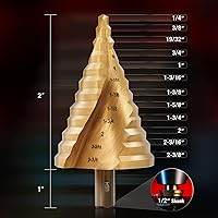 Vista 3 de ZELCAN Broca escalonada de ranura en espiral HSS grande, 12 tamaños, acero de titanio de alta velocidad, broca de 1/4 a 2-3/8 pulgadas para chapa