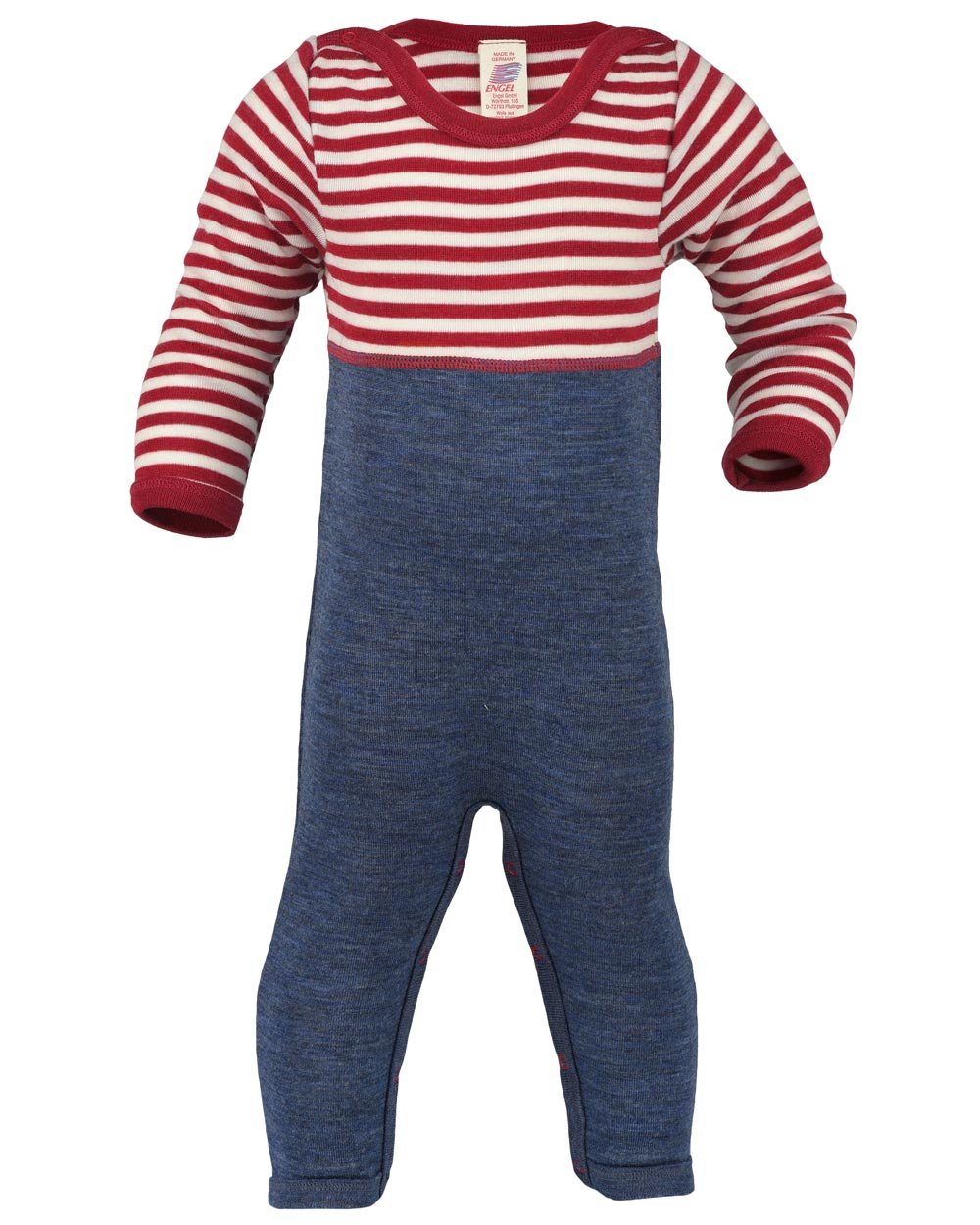 Engel Natur, Baby Overall / Anzug mit Umschlag an den Beinen, 100% kbT Wolle (50/56, Rot melange/Natur)
