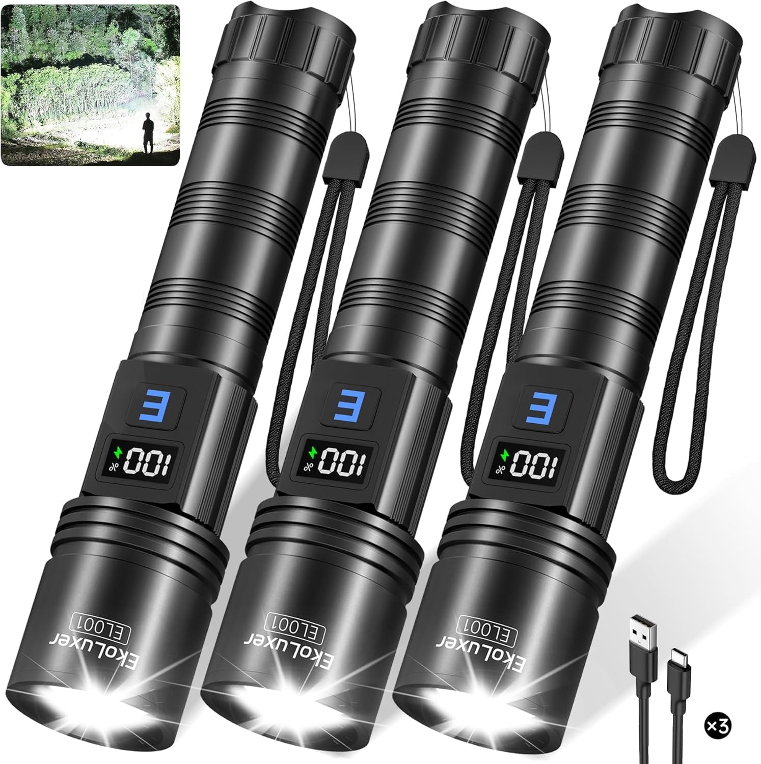 3Pack Rechargeable Flashlights 990