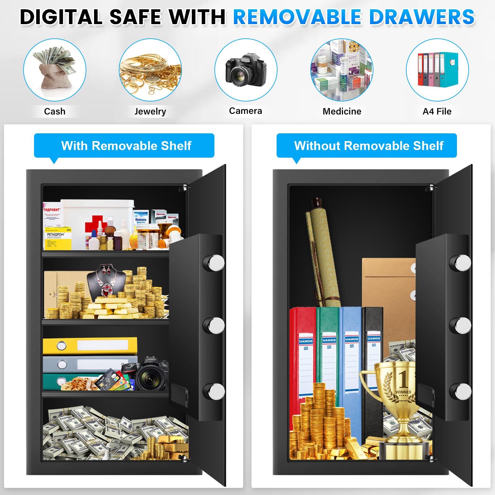 7.0 Cub - Caja fuerte extra grande para el hogar, resistente al fuego, impermeable, digital ignífuga con bolsa ignífuga, teclado electrónico y llaves de emergencia, cajas fuertes contra incendios para