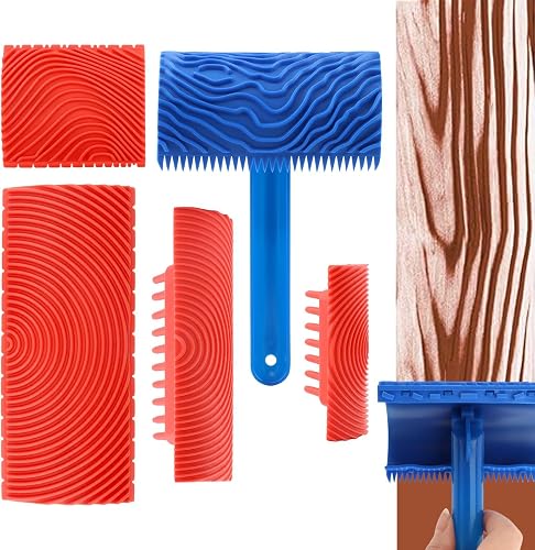 5 Pack Wood Grain Tool,Natural Woodgrain Maker for Decorative Painting | Texture Wooden Pattern with Handle ,Rubber Empaistic Graining Tool Paint Look Like Wood for DIY Wall Room Art Decoration