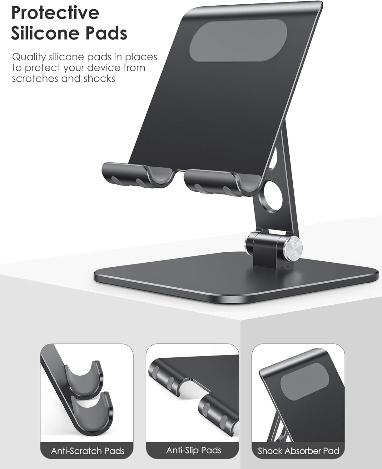 Upgraded Adjustable Tablet Stand Holder - OMOTON iPad Stand Holder with Heavier Base, Heavy Duty Aluminum Foldable Desktop Tablet Dock Compatible with iPad 9th gen, iPad Mini 6 /Air/Pro (Black) : Electronics