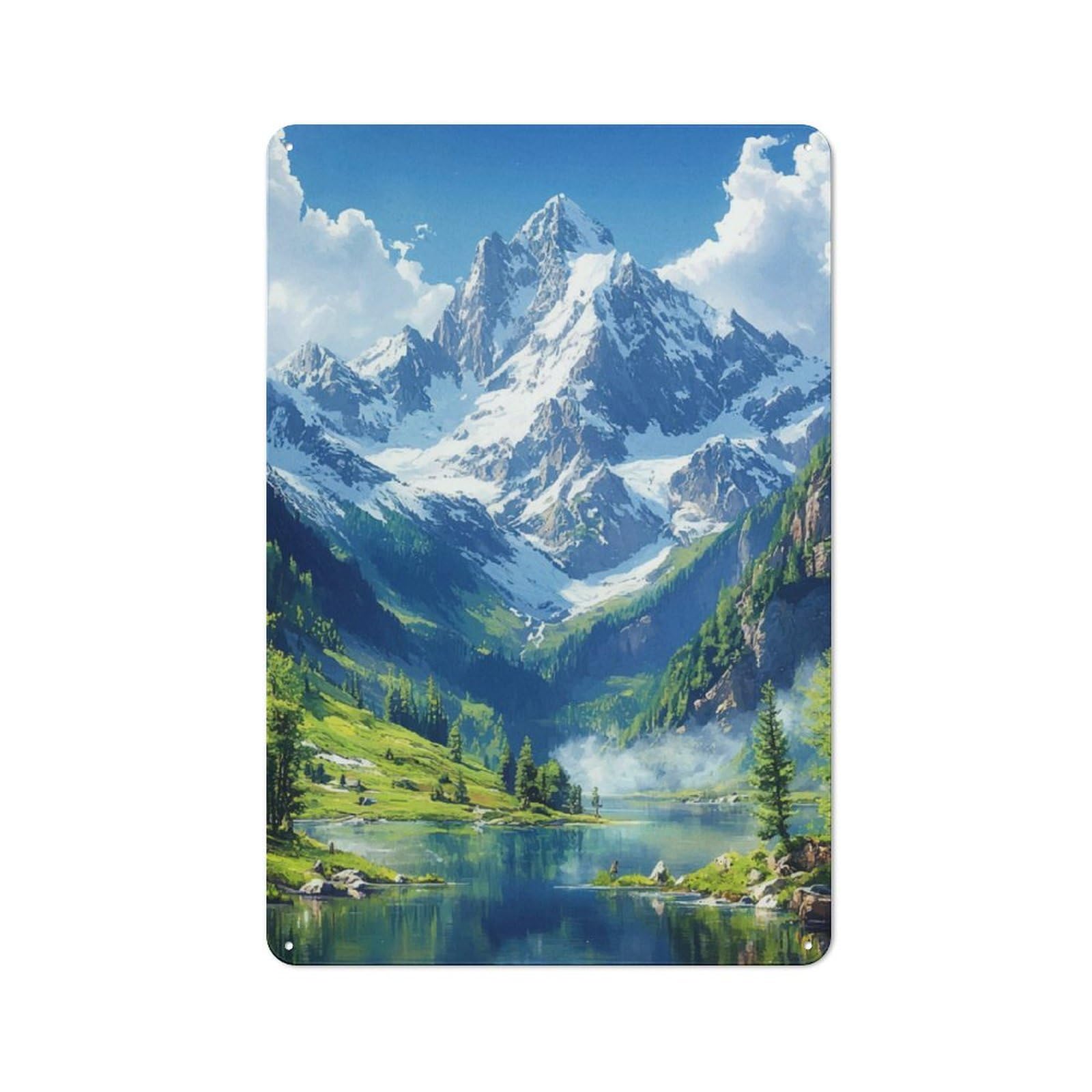 Junmoney Mountain Lake Landscape Tin Wall Plaque 30X20cm With For Pub Or Café, For Collectors Of Retro Metal Wall Decor