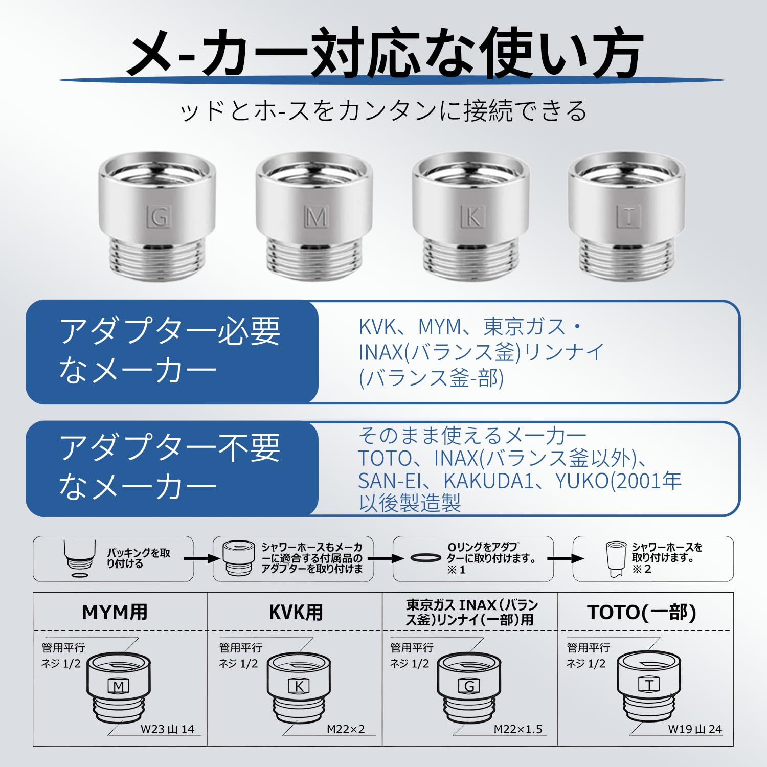 Amazon | シャワーホース アダプター 4個セット G1/2変換 バー｜水漏れ