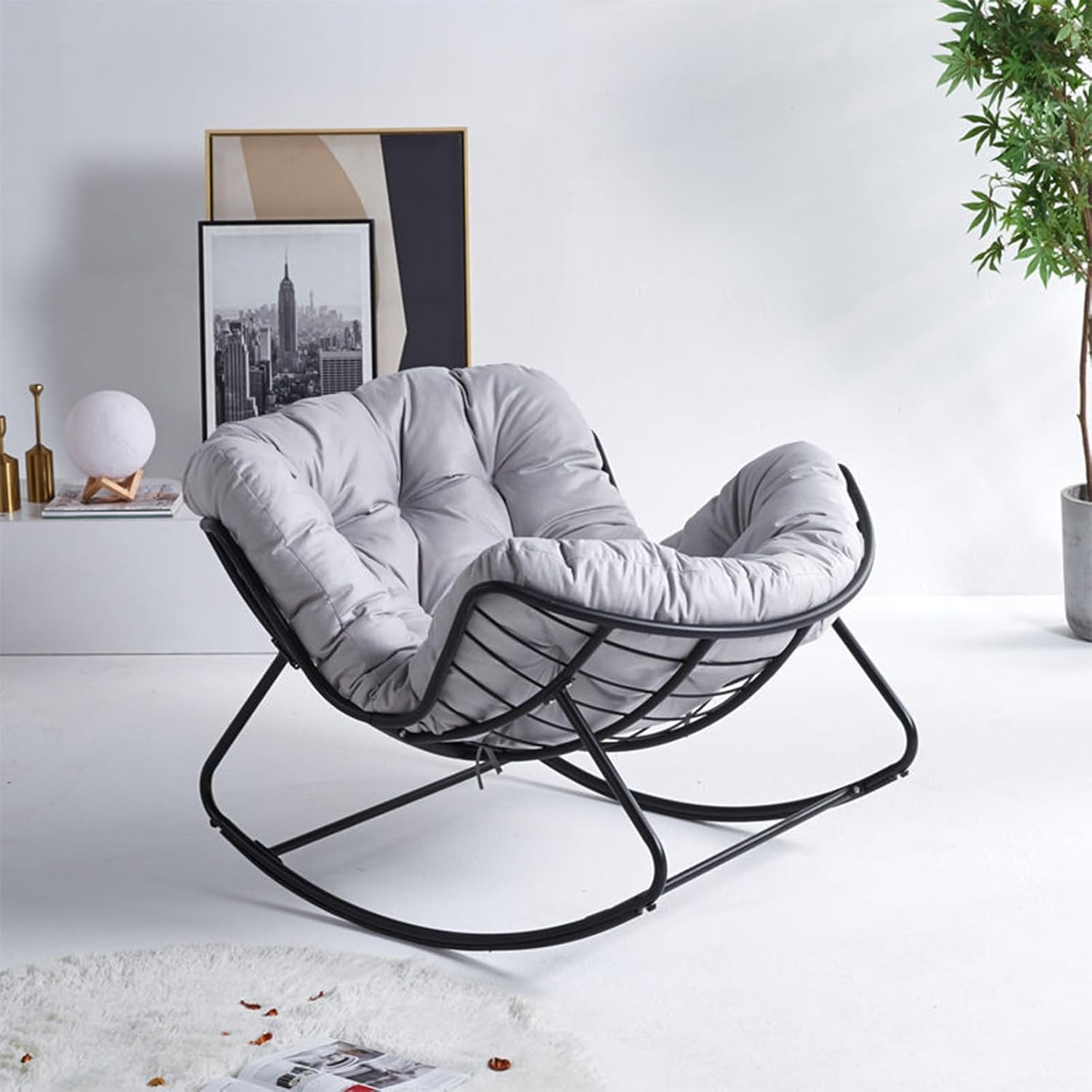 Outdoor Rocking Chair, Indoor Rocking Chair Comfy Rocker Chair with Thick Cushion, Modern Lounge Chair, for Patio, Yard, Garden, Living Room (Color : Gray)