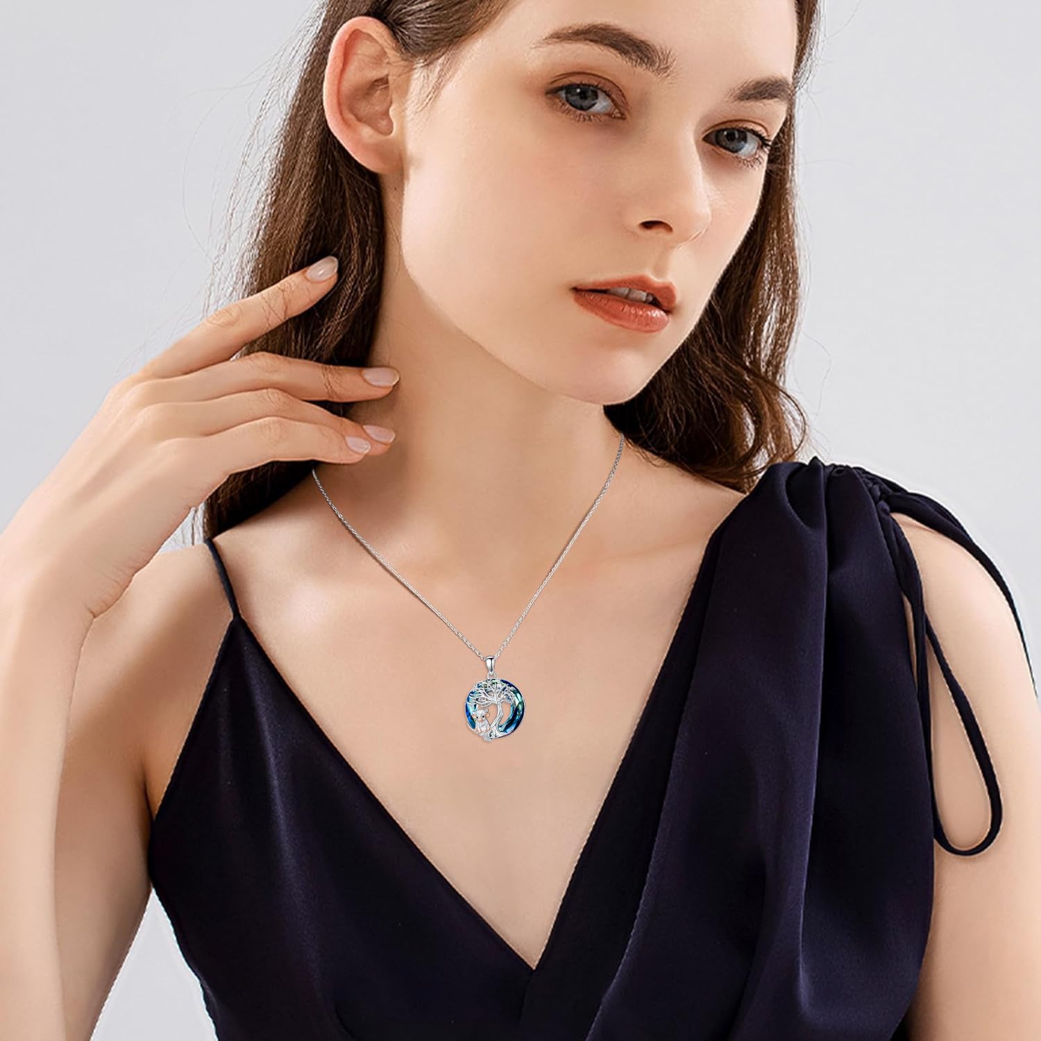 925 Sterling Silber Kette für Damen Bunter Kristall Anhänger Symbolischer Naturschmuck Geschenk für Sie Mutter Geburtstag Jahrestag