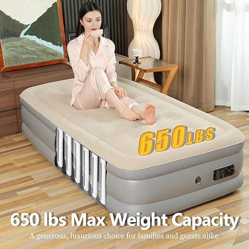 Miniatura 4 de Colchón de aire individual con bomba incorporada, inflado rápido de 2 minutos, altura elevada de 16 pulgadas, soporta hasta 650 libras, para