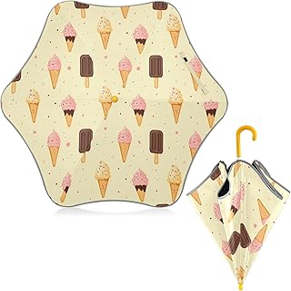 Paraguas para niños y niñas, paraguas de lluvia pequeño, color rosa, helado, chocolate, ligero, resistente al viento, de 3 a 8 años, UPF 50+, Chocolate helado rosa, 65 cm