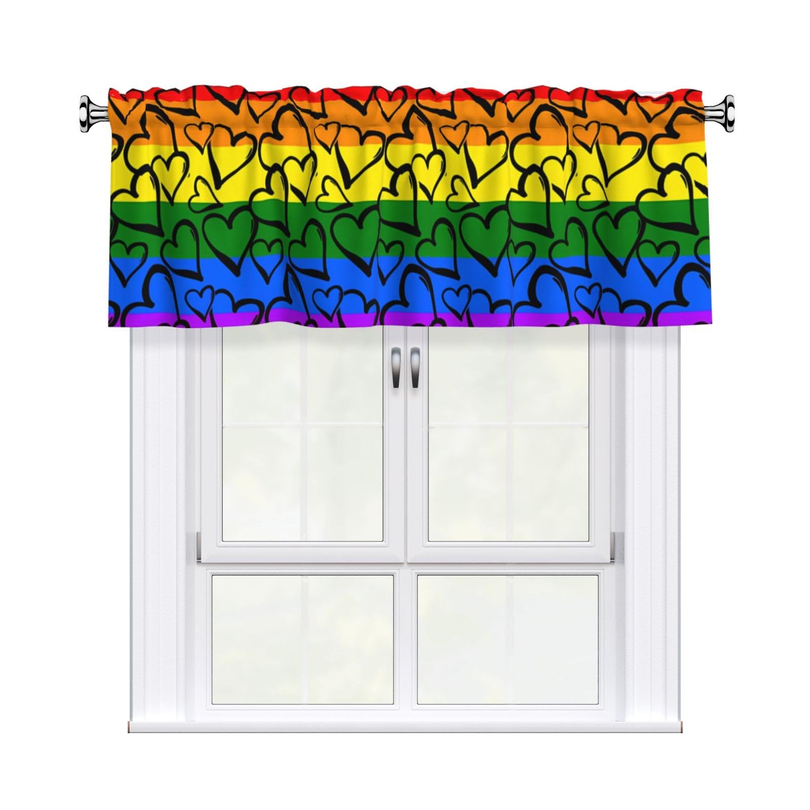 WHJDPP Gay Pride Rainbow Pattern Prints Charming Kitchen Window Cover – 54x18 Inch Peach Skin Valance with Decorative Print