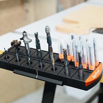 SpeTool Router Bit Storage Tray, Versatile 14 Bit Bases for 1/2 and 1/4 inch Shank Router Bit or 13*13mm Router Bit Box, Router Bit Holder Organizer Holds Up to 56 Router Bit Black
