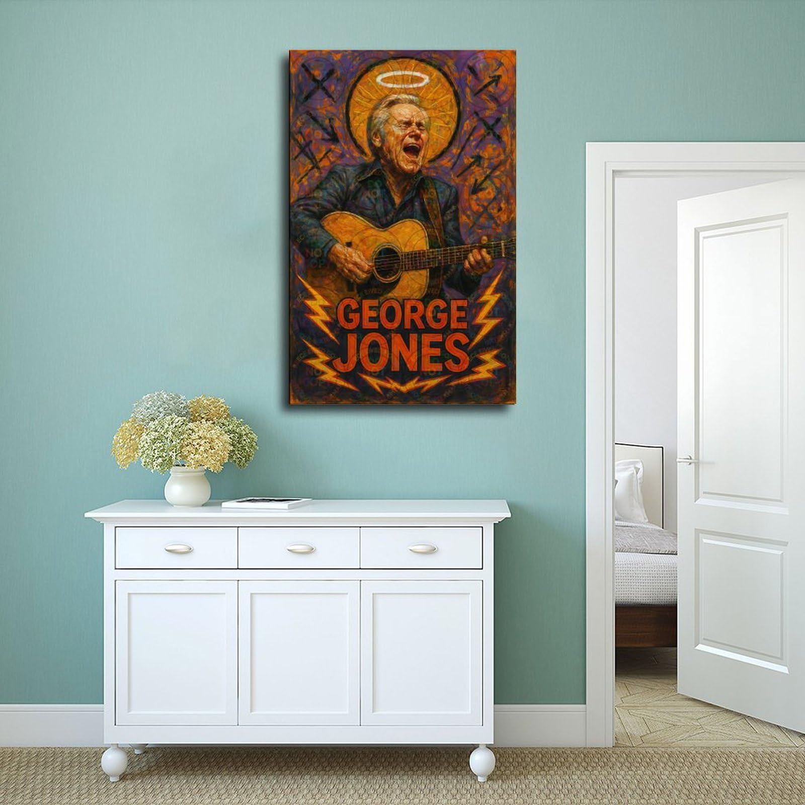 ZYGNBHL "Heaven Needs Country Music", poster artistico da parete su tela con immagine del cantante George_Jones, 61 x 91,4 cm