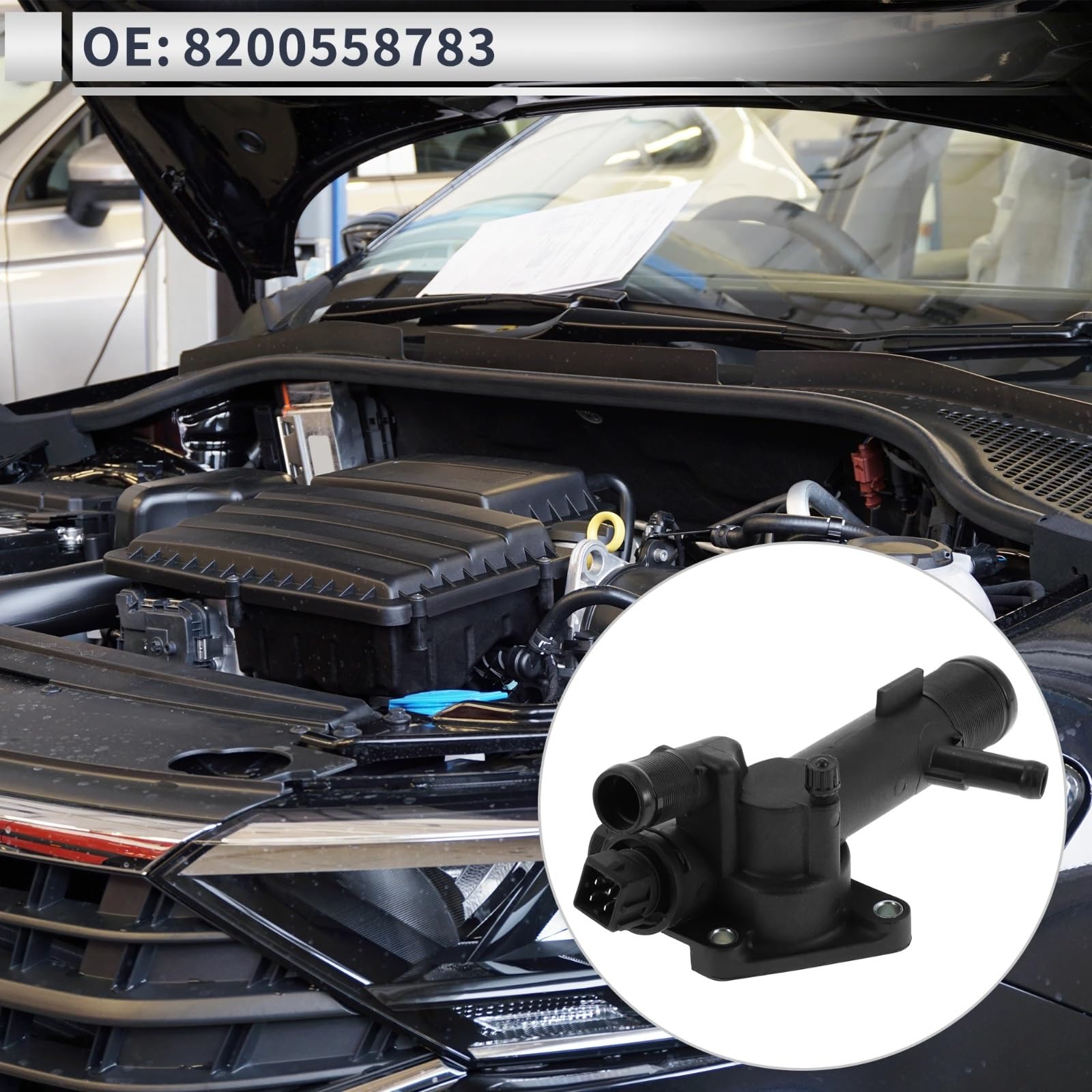 Termostat płynu chłodzącego do Dacia Logan(2005-2012) i Sandero (2008-2012) - Kod części zamiennej: 8200558783 - Obudowa termostatu do regulacji temperatury i przepływu