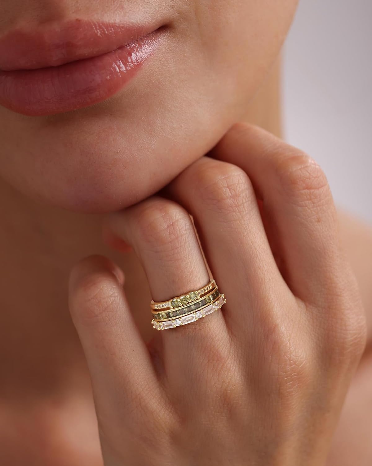 Peridot Stackable Rings for Women 18K Gold Plated Eternity Ring Set Fashion Green Jewelry Size 4-12