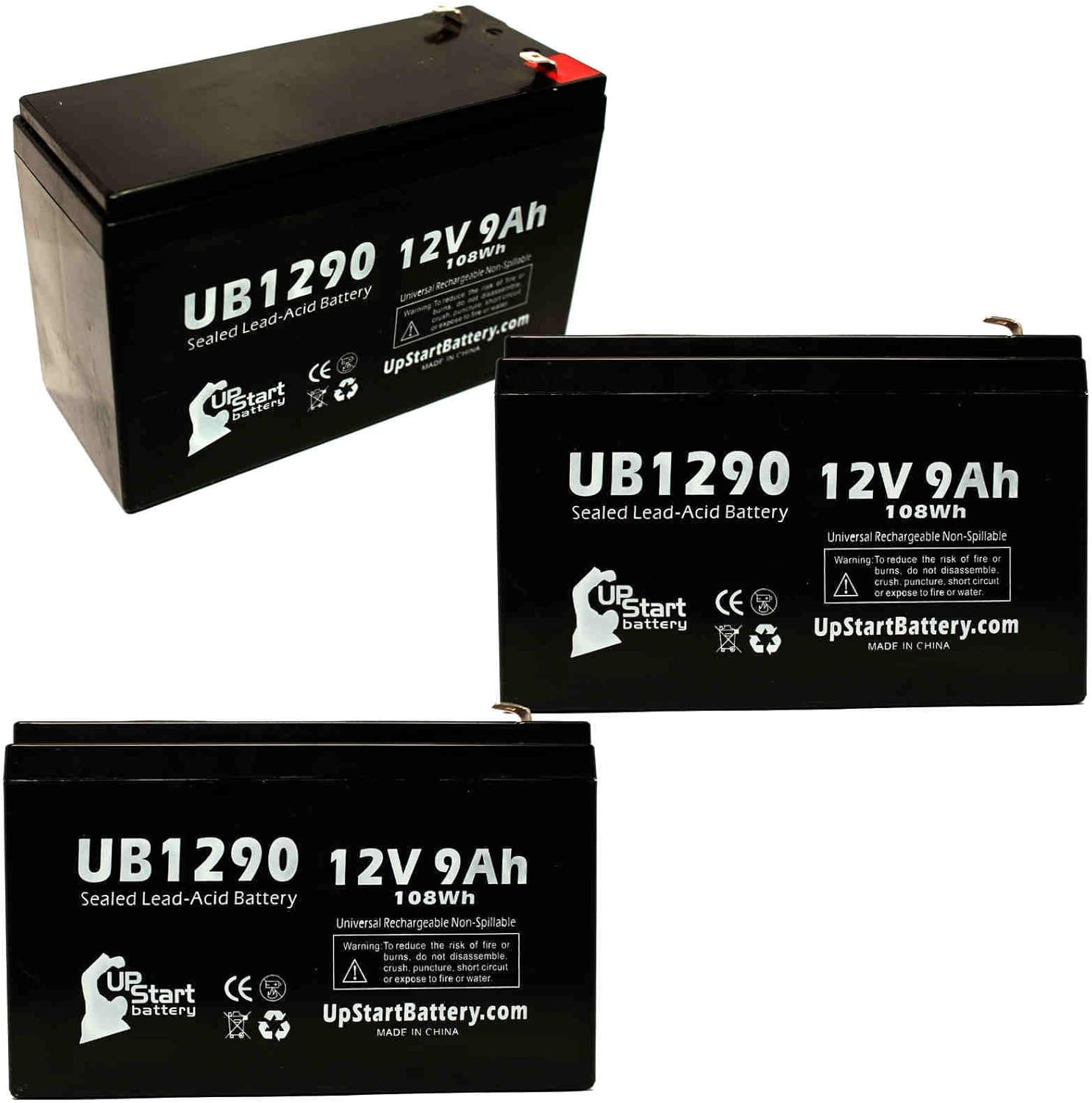 3 Pack Replacement for Tripp Lite SMART1500RMXL2UA Battery - Replacement UB1290 Universal Sealed Lead Acid Battery (12V, 9Ah, 9000mAh, F1 Terminal, AGM, SLA) - Includes 6 F1 to F2 Terminal Adapters