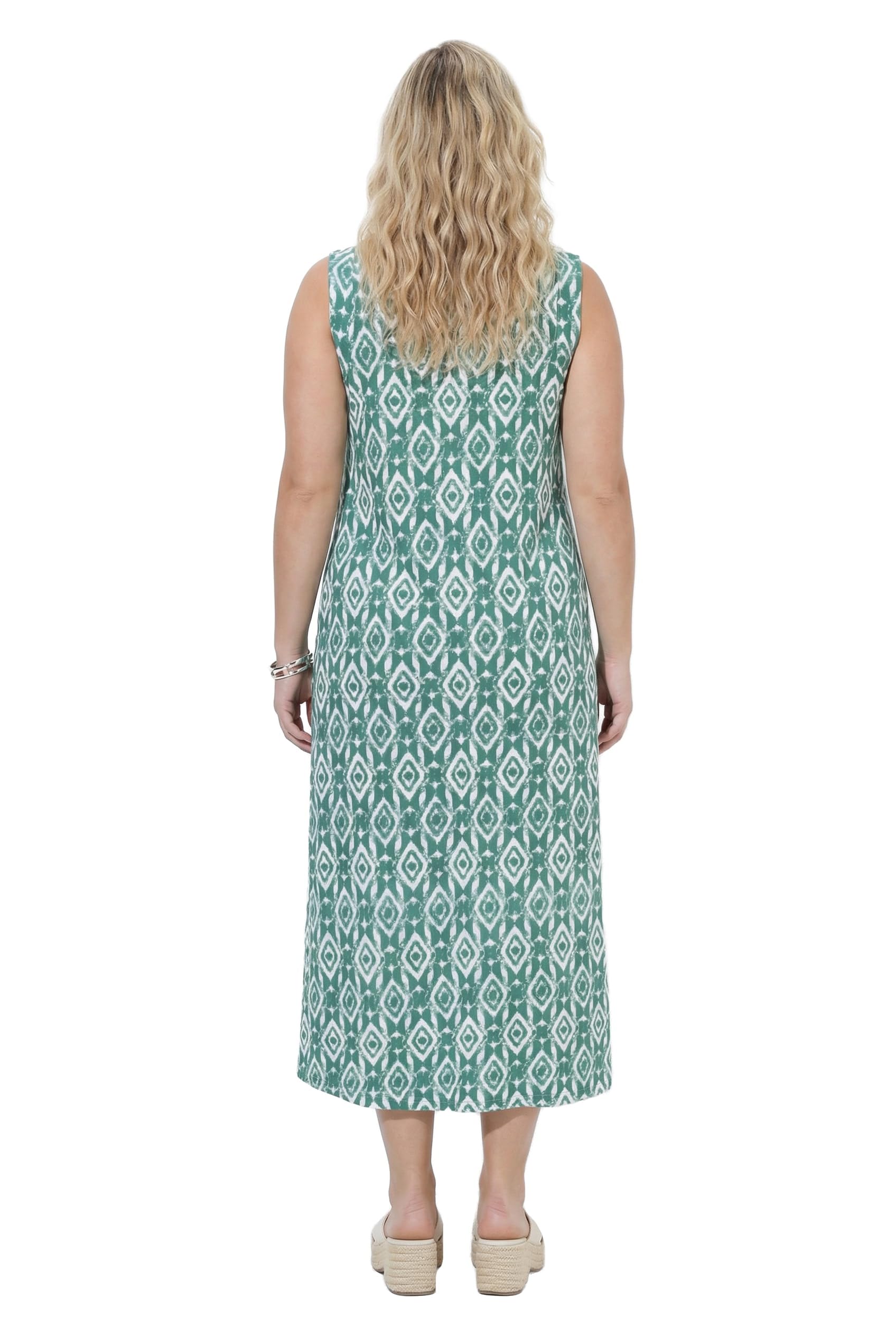Ulla Popken Damen große Größen Übergrößen Plus Size Maxikleid, grafischer Druck, V-Ausschnitt, ärmellos 850136