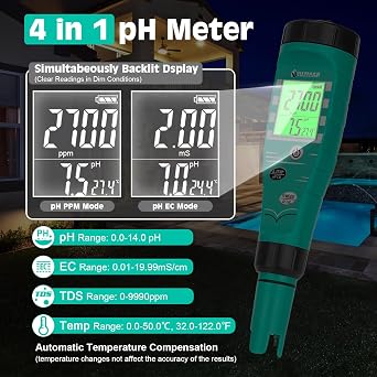 UIUZMAR pH Meter EC pH Pen for Water, pH PPM Tester for Hydroponics System