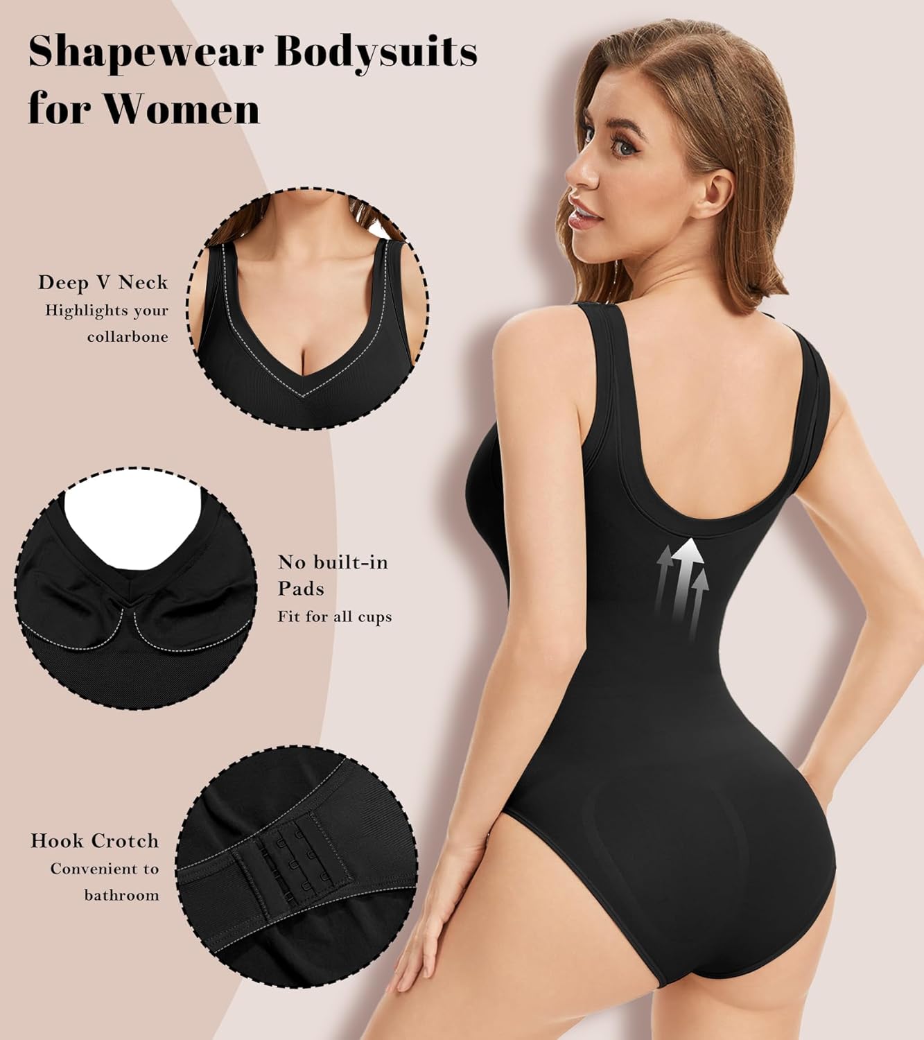 Bodysuits for Women Tummy Control Shapewear Seamless Body Suit Sexy V Neck Top Body Shaper - Image 4