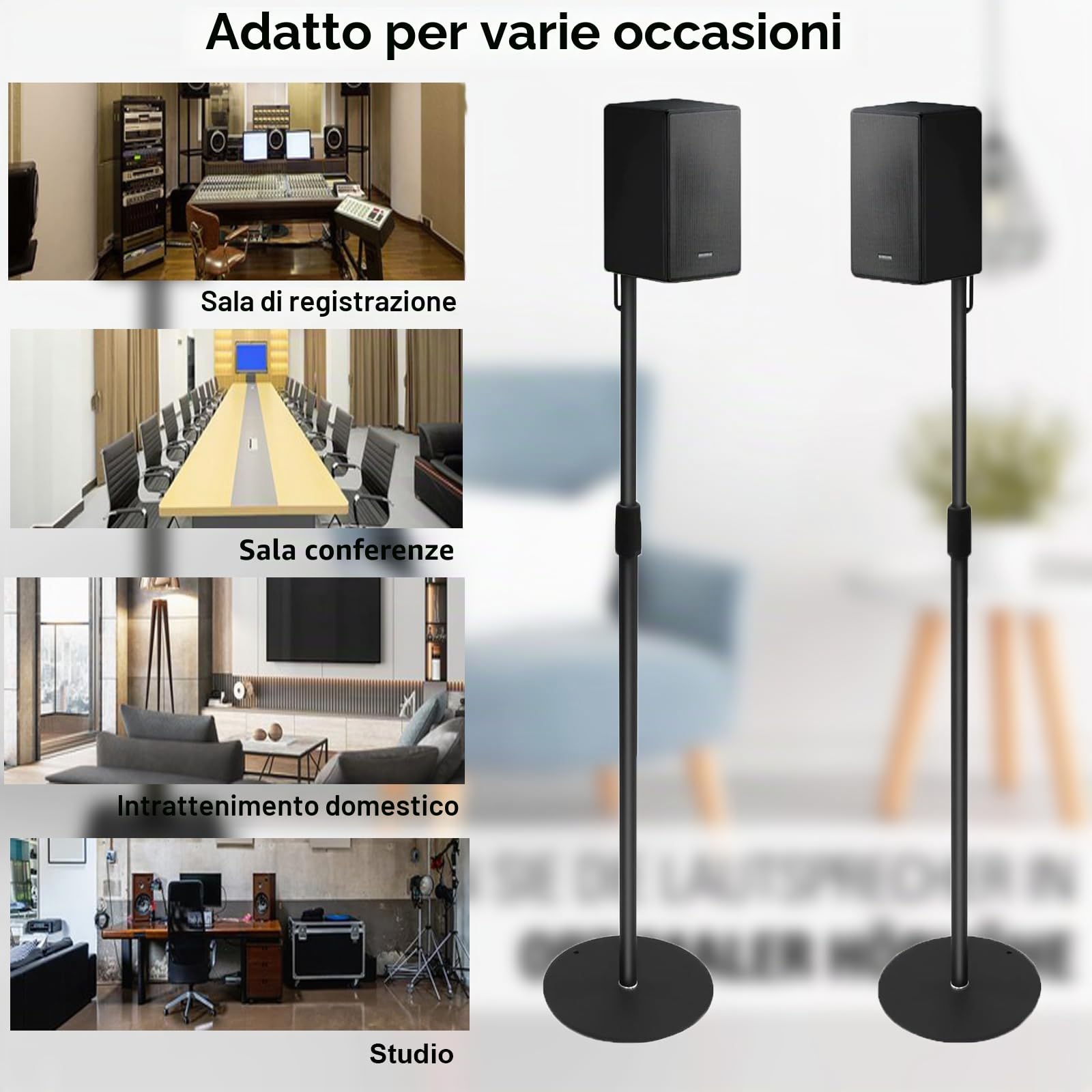 Supporto per Altoparlante Regolabile per 73-140 cm Supporti da Pavimento (set di 2) da Poweka
