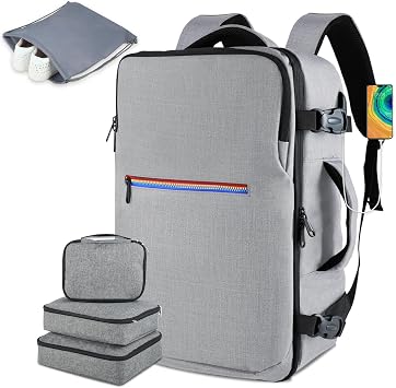 AMYMOONER Extra Large Travel Backpack for Men Women Airline Approved Carry On Backpack with USB Charging Port & Luggage Strap, 17 Inch Laptop Backpack for College Weekender Business Grey