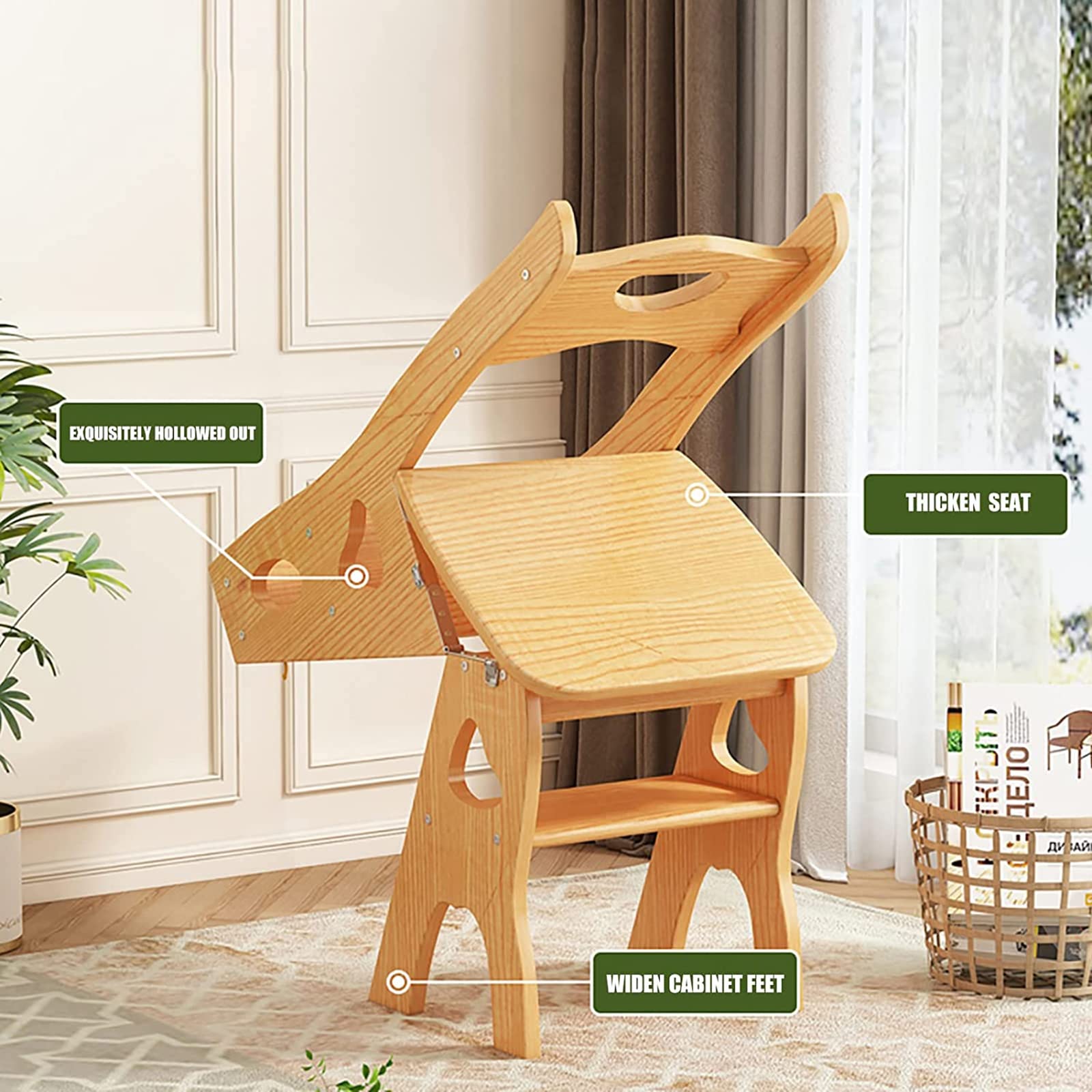 Silla de escalera plegable para biblioteca, taburete portátil, soporte de exhibición ligero de 4 escalones, estante de madera multifuncional para uso doméstico u oficina