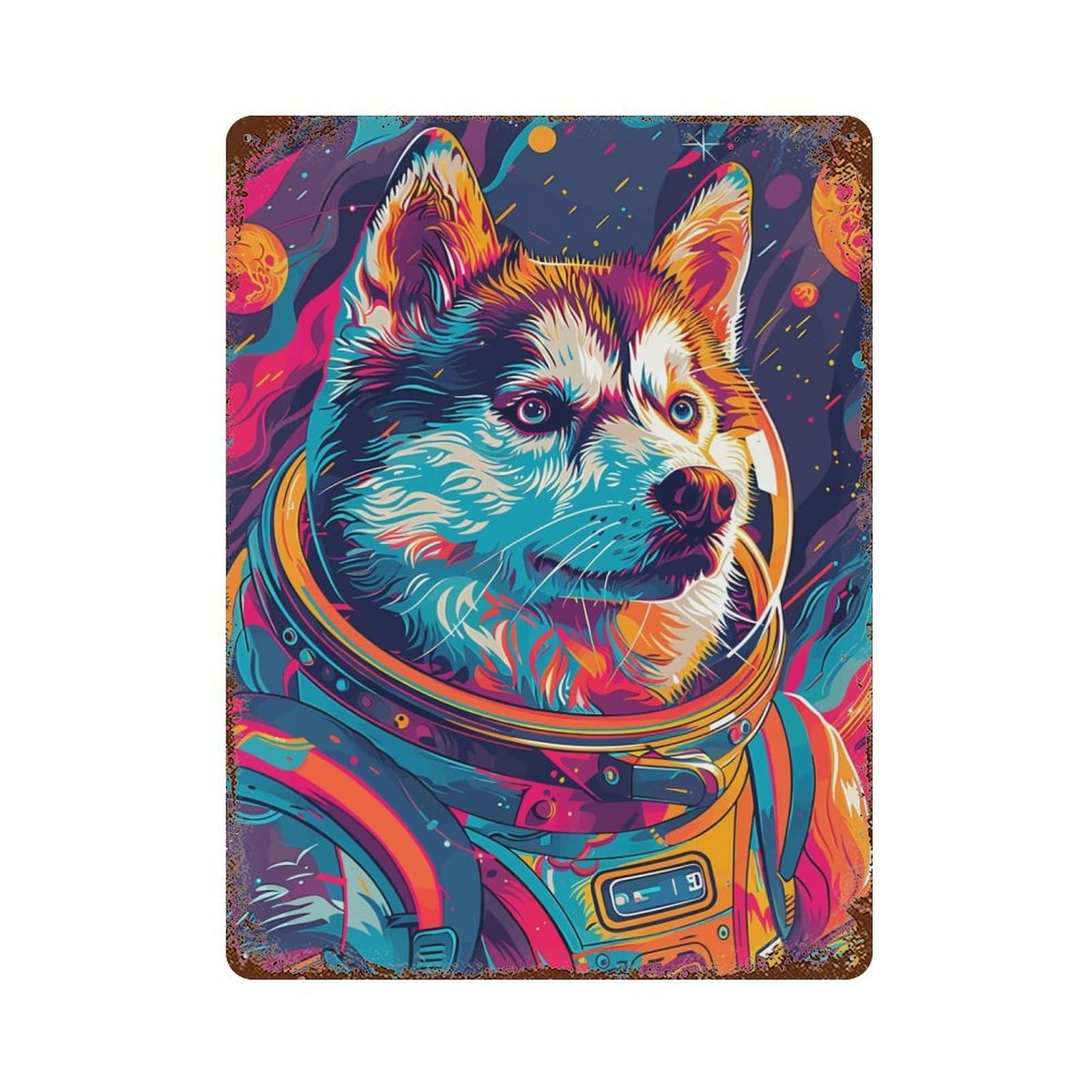 Astronaut Space Husky Vintage Rust Metal Sign 15.7"x11.8", for Pub, Kitchen And Man Cave Decor, Rustic Home Decor