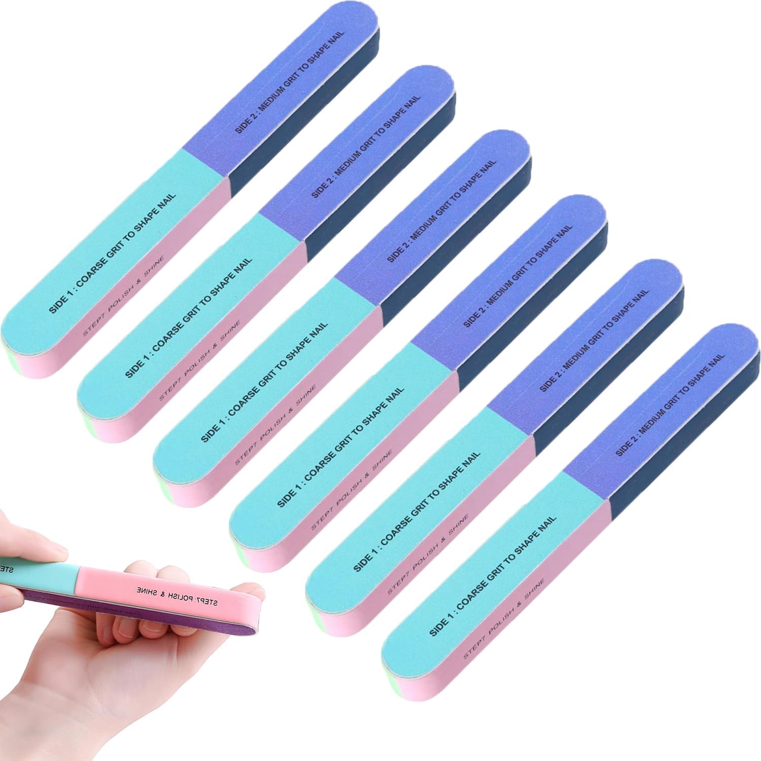 6-Pack 7-Sided Nail Buffer Files, Polishing File for Natural Nails, Multi-Grit Nail Care Kit for At-Home & Salon Use, Manicure Pedicure Essential Tools