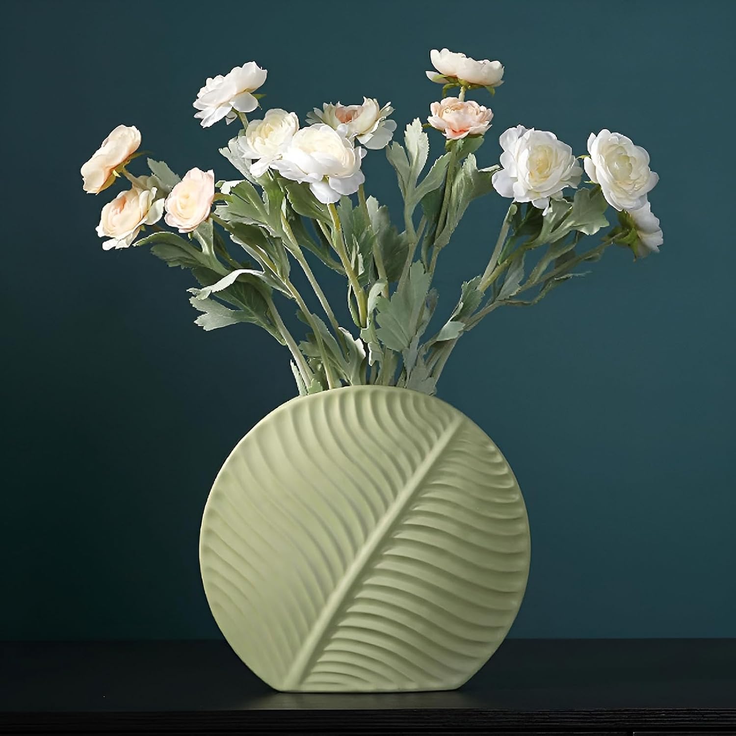 Green Ceramic Vase for Home Decor - Modern Minimalist Boho Style Flower Vase, Perfect for Living Room, Office & Table Centerpiece (Light Green, M)