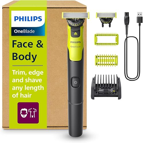 Philips OneBlade 360 Connected Face + Body, Hybrid Electric Beard Trimmer, Shaver and Body Groomer. Incl. 1x 360 Blade, 1x Original Blade (8 Month Supply), 5-in-1 Comb, 1 x Body Kit, Model QP4631/30 - 1