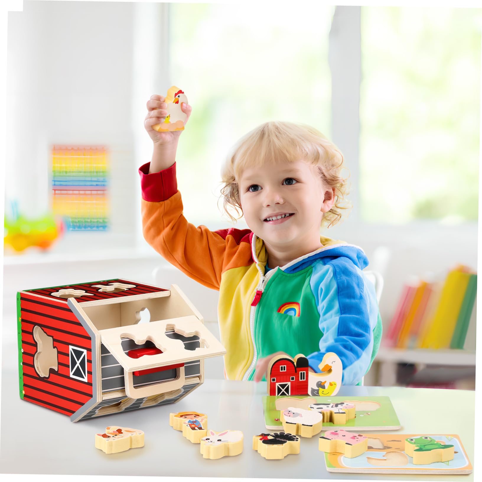 BESTonZON Giocattoli in Legno per Fienili con Figure di Animali da Fattoria Giocattoli Montessori per Ragazzo Ragazza di Anni Attività Prescolari in Legno Sicuro e Robusto