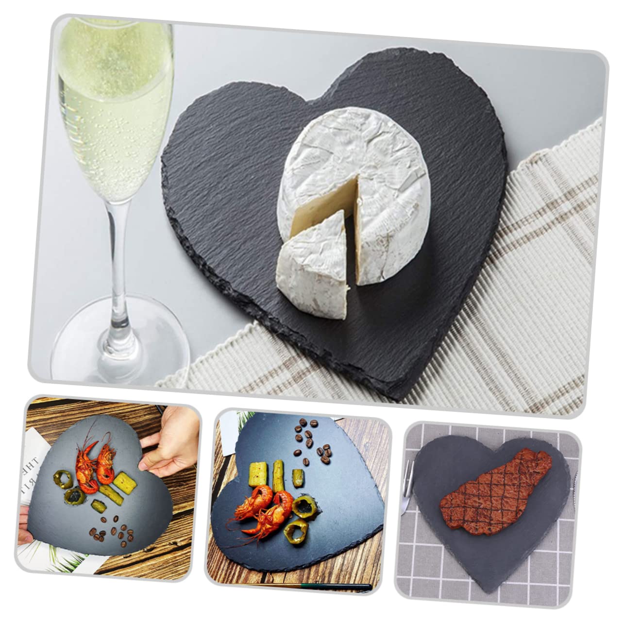 Gatuida Piatti da Portata Piatto per Dessert e Conservazione Cibo Set 3 Pezzi in Ardesia Nero Forma a Cuore Elegante Accessorio per Casa e Hotel