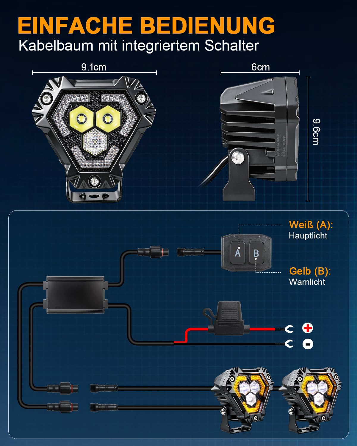 antom 2 Stück LED Arbeitsscheinwerfer 12V/24V 186W 4,5 m Kabelsatz