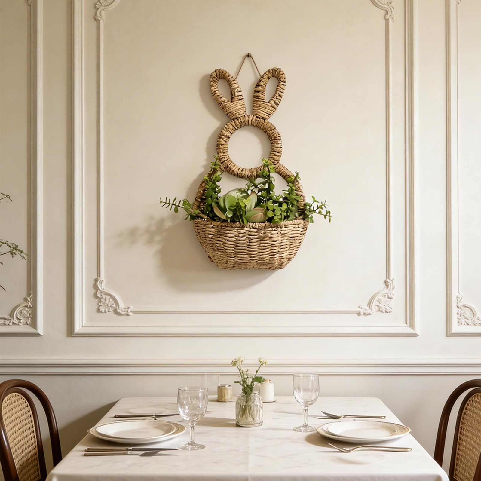 Panier de Lapins de Pâques en Osier Suspendu Mur, Panier de Pâques tissé à la Main, Ornement Suspendu pour décoration de Maison de Printemps Wicker Bunnies