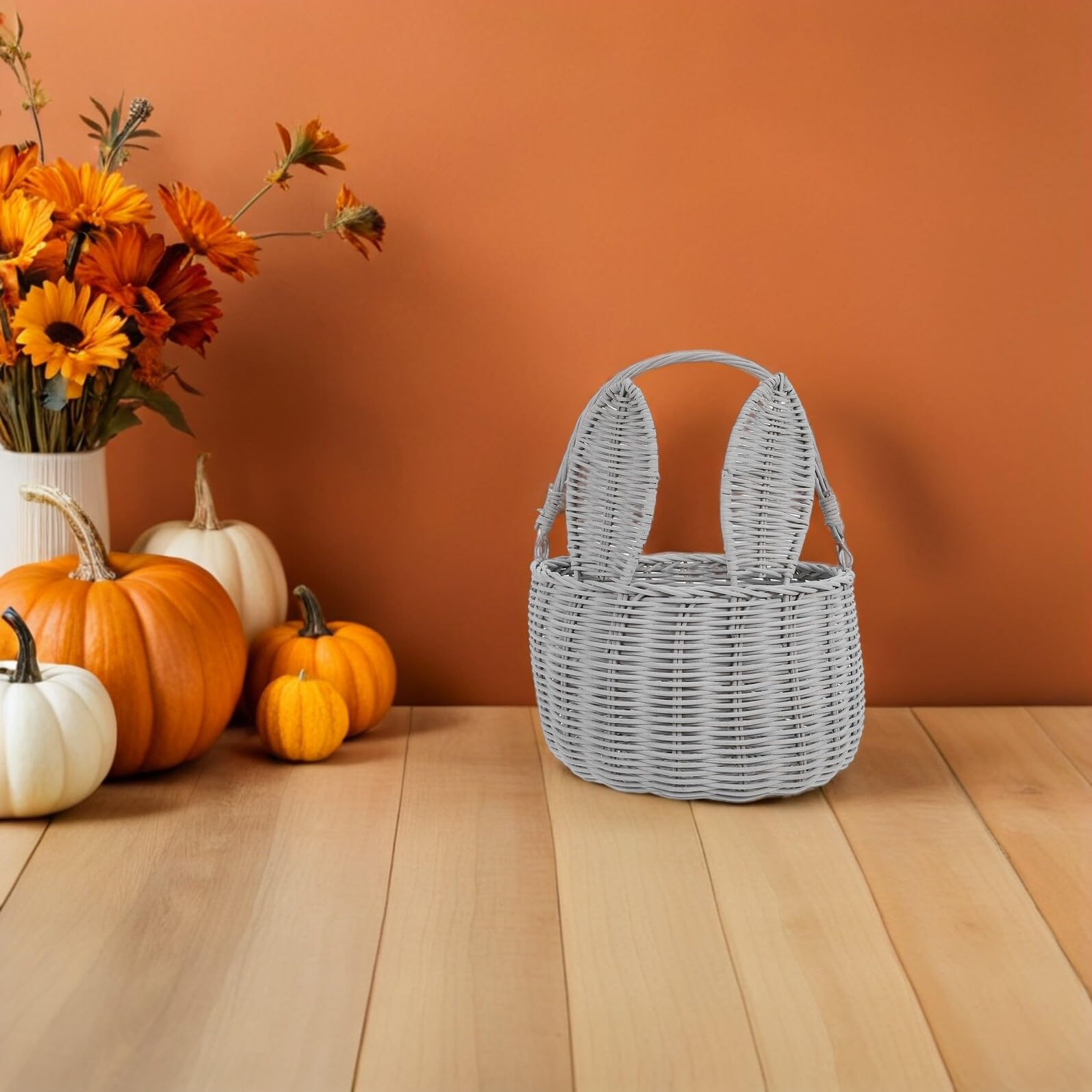 rattanowy kosz na kwiaty mały kosz do przechowywania Koszyczek z jajami wielkanocnymi Rattan Flower Grey