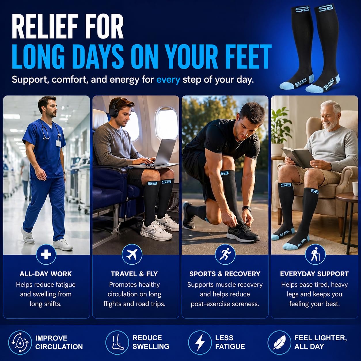SB SOX Calzini A Compressione (20-30Mmhg) per Uomo E Donna