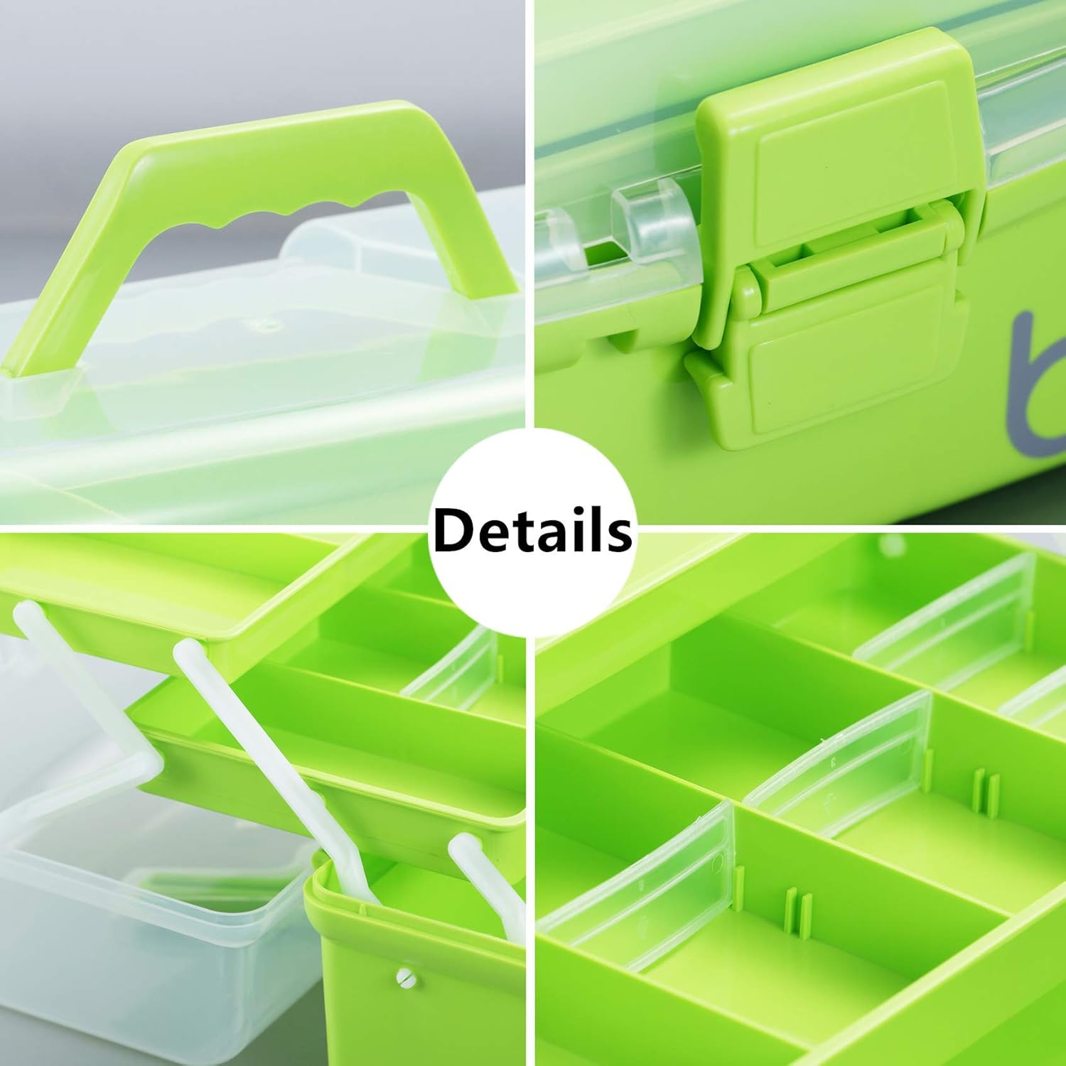 12'' Three-Layer Clear Plastic Storage Box/Tool Box, Multipurpose Organizer and Portable Handled Storage Case for Art Craft and Cosmetic (Green) - Image 4