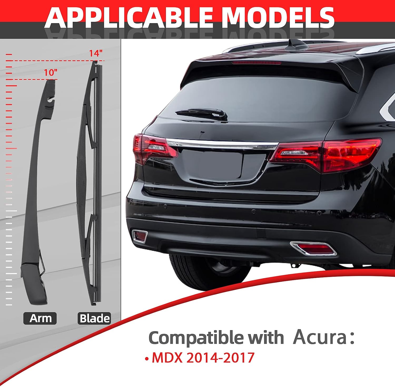 OTUAYAUTO 76720STXA01 Rear Wiper Arm Blade Kit - Replacement for Acura MDX 2014-2017