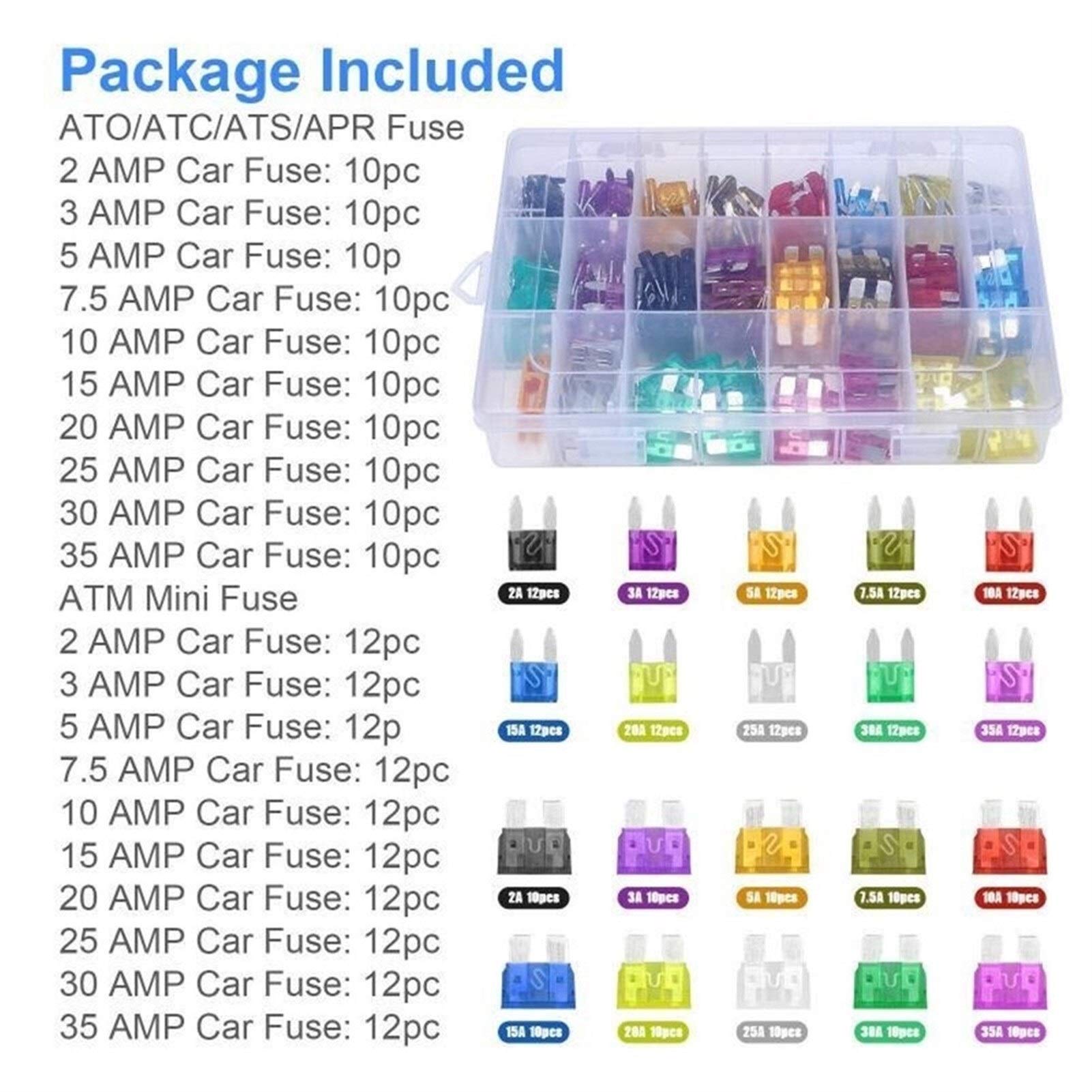Kit de fusibles for coche y camión, 220 Uds., APM ATM, Mini AMP, surtido de fusibles de cuchilla estándar, juego de cuchillas, Mini película de seguro de coche Cableado de protección