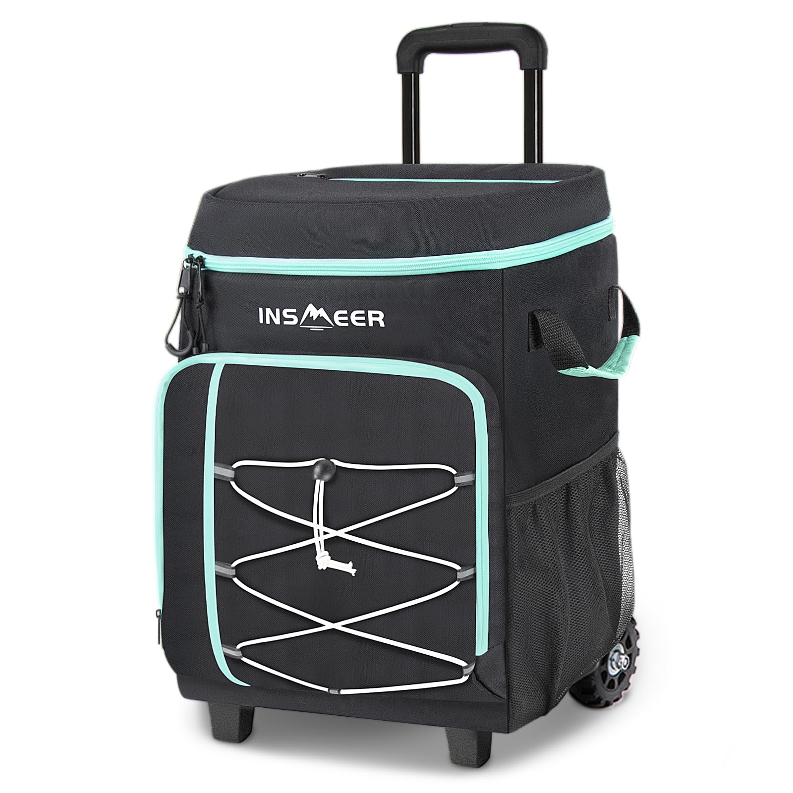 INSMEERLarge Cooler Bag with Wheels, 45L/75 Cans Rolling Cool Bag with Stable Trolley & Top Opening, Waterproof Insulated Thermal Bag for Beach, Camping, Picnic, Shopping