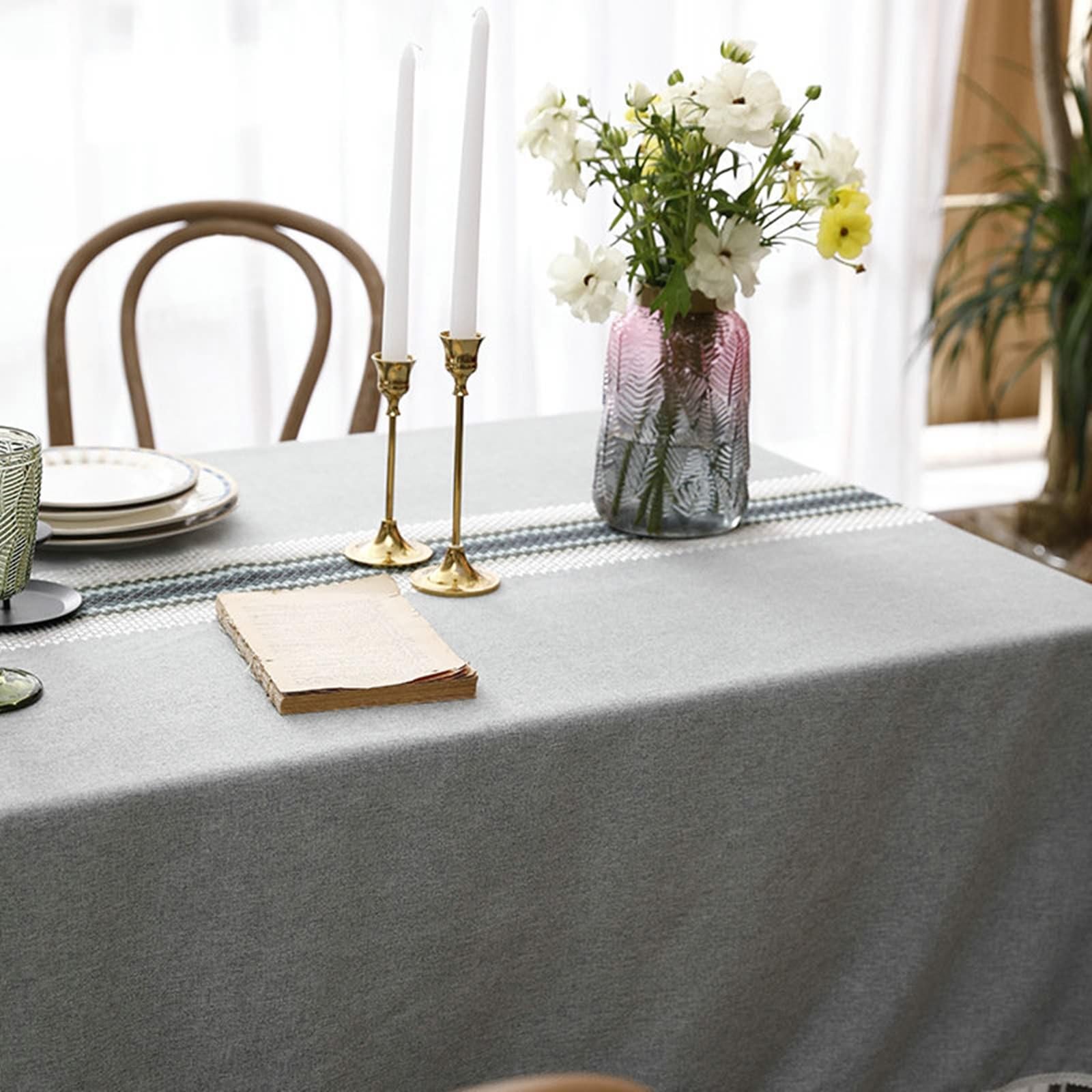 Tovaglia Decorativa Rettangolare, Tovaglie 140 x 200 cm con motivo a griglia centrale in Poliestere Tovaglia per Casa e Cucina, Tovaglia Elegante per PicnicGrigio