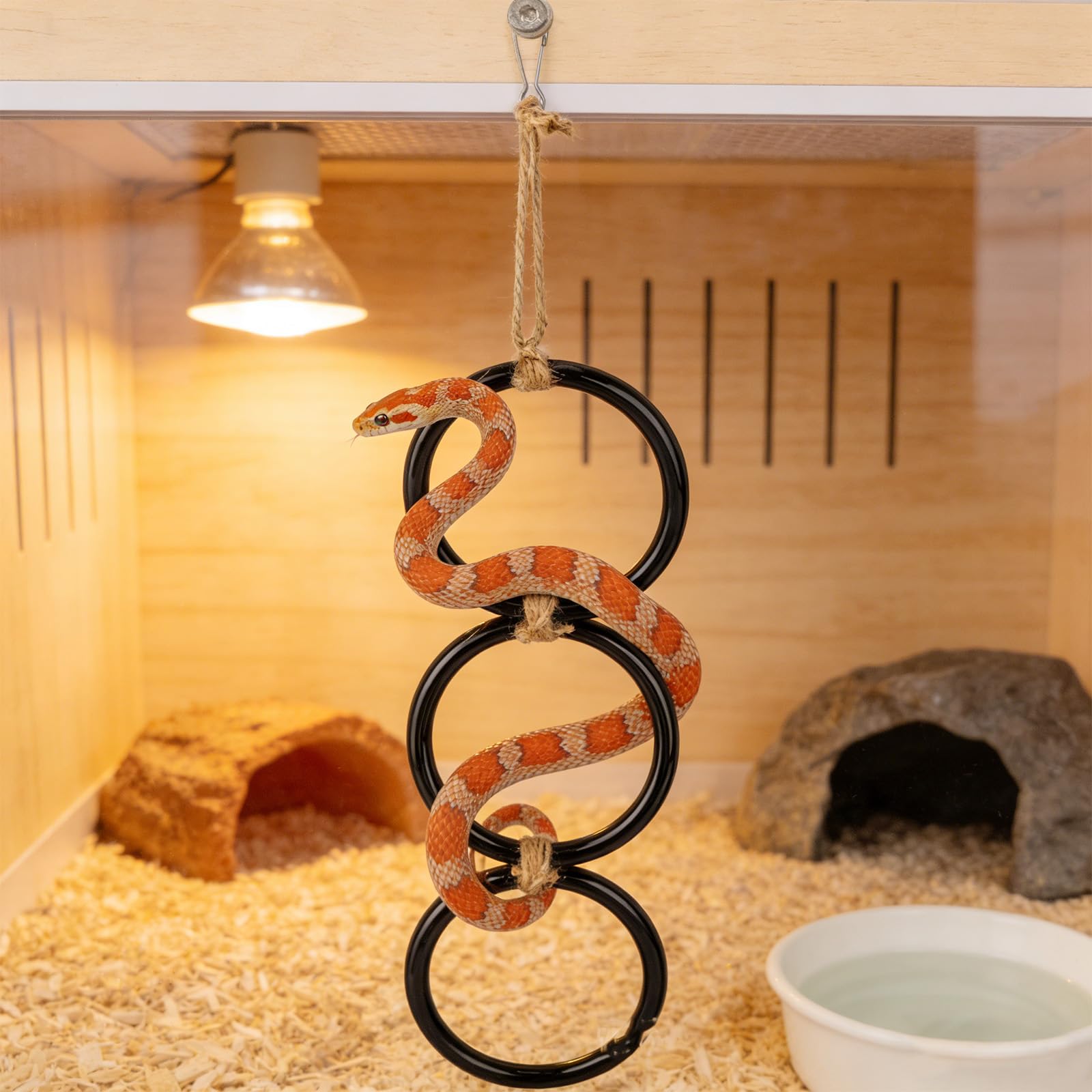 SBLKUY 2PCS Snake Climbing Rings, Corn Snake Enrichment Rings Hanging Ball Python Enrichment Accessories for Reptile Tank Cage Bearded Dragon Lizard(Black) — view 5