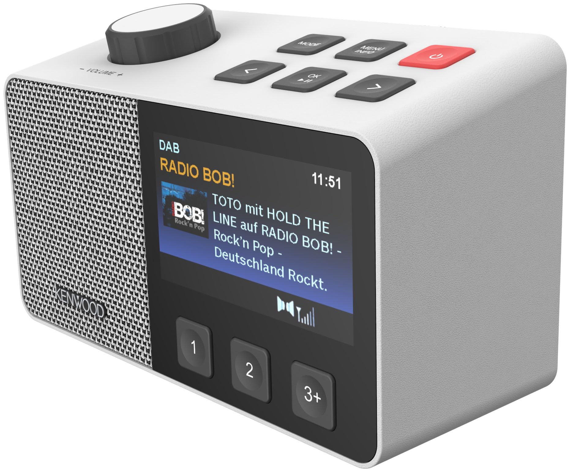 Kenwood CR-M70DAB Radio Dab+/FM con ASA, Pantalla IPS 4,3", Bluetooth 5.3, Dual Alarm & Sleep, USB MP3, Jack 3,5 mm, Easy Mode, Altavoz 5 W - Blanco