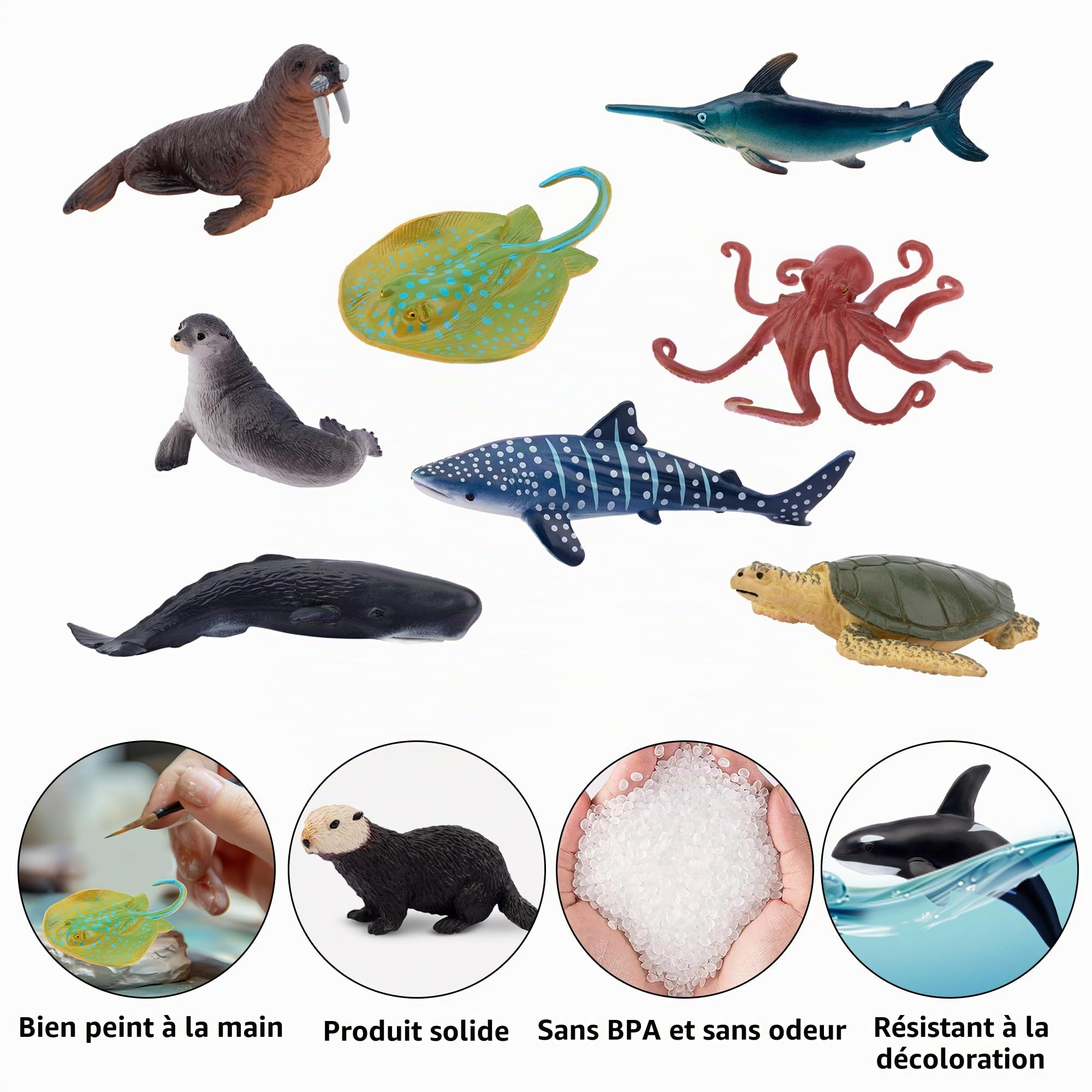 Toymany Ensemble de 24 Figurines d'Animaux Marins et d'Océan - Mini-Animaux en Plastique, Poissons de Mer, Poulpe - pour Jouer ou Comme Décoration