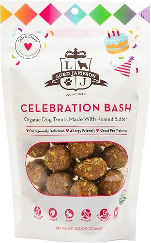 Lord Jameson Celebration Bash Soft & Chewy Organic Dog Treats - Peanut Butter & Coconut Shreds- Gluten-Free, Preservative-Free, USDA Certified
