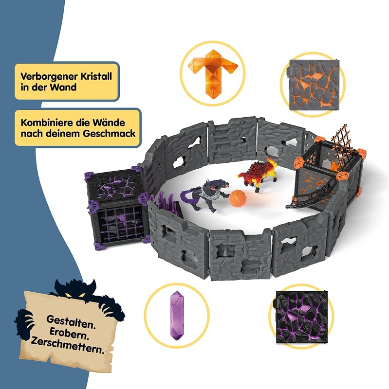 Schleich ELDRADOR Csataküzdőtér: Láva vs. Árnyék - 71 részes szörnycsata készlet kristályokkal, egymásra rakható barlangokkal, 7+ éves gyere