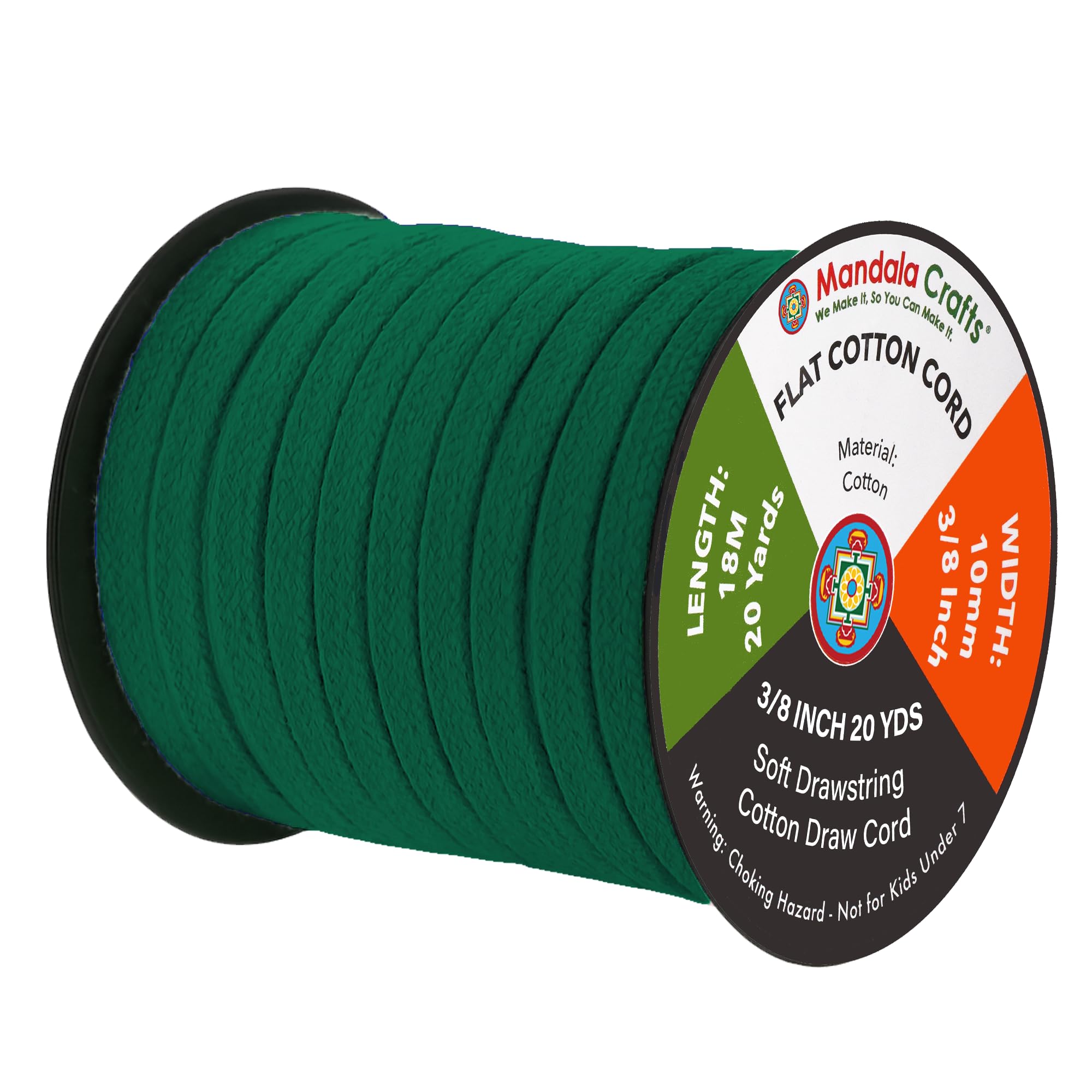 Mandala Crafts Forest Green Flat Drawstring Cord Replacement, 3/8 Inch 20 YDs Soft Drawstring Cotton Draw Cord Hoodie Sweatpants Drawcord Replacement